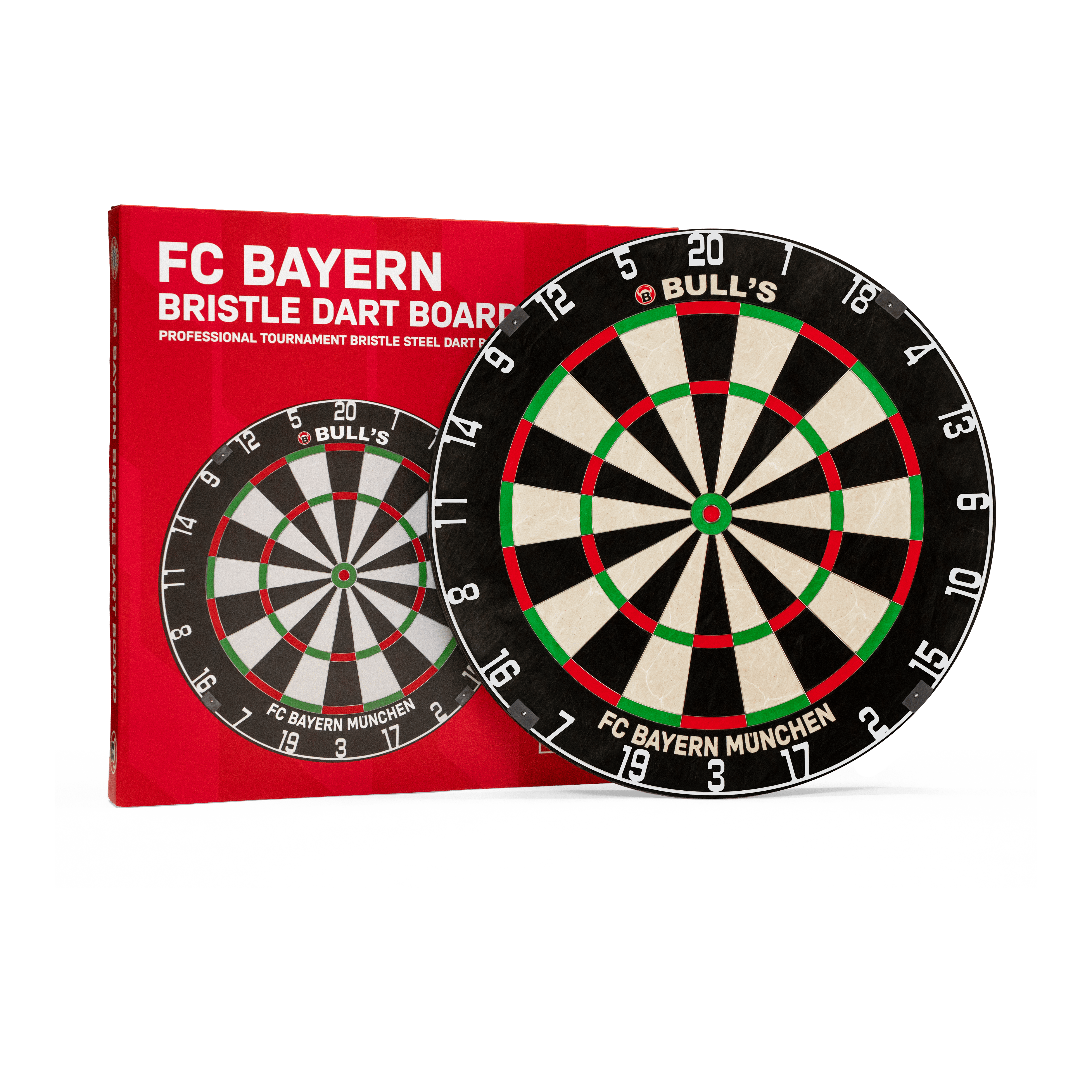 Diana de acero con cerdas del Bulls FC Bayern Munich Das Bild präsentiert das Bulls FC Bayern München Bristle Steeldartboard. Es handelt sich um ein Steeldartboard mit FC Bayern München Logo.