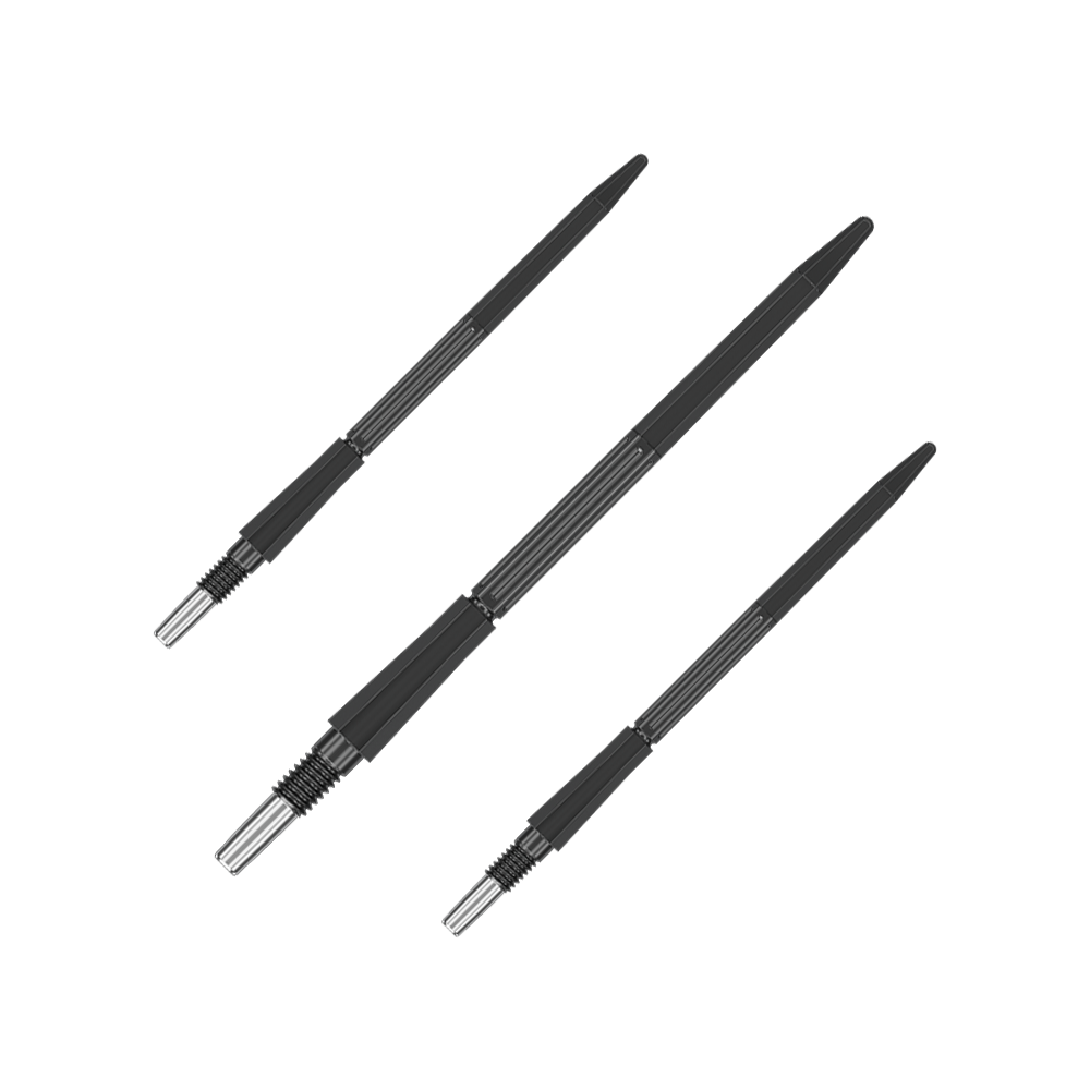 Puntas de dardo Target Elysian Archetype 43 Swiss Point de acero - Negras Das Bild zeigt ein Set schwarzer Dartspitzen mit einer Länge von 42 mm. Sie eignen sich für Dartspieler.