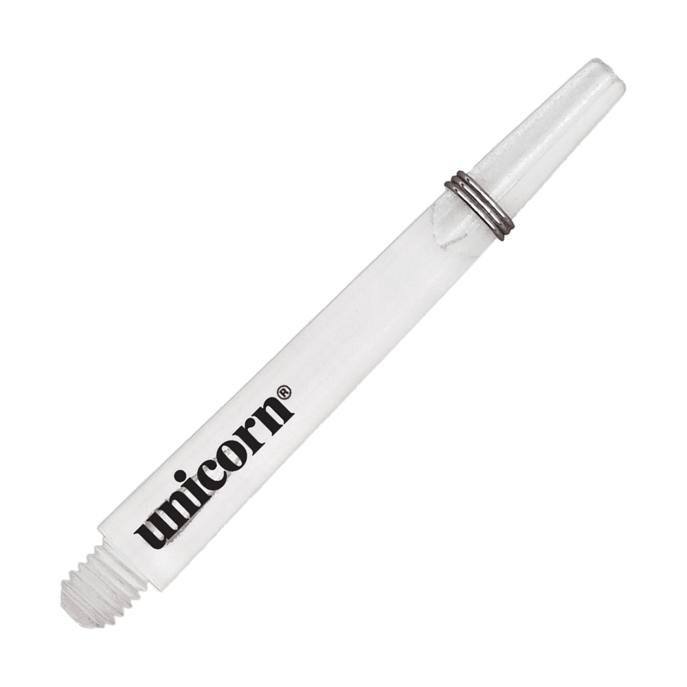 Mangos Unicorn Gripper 3 Mirage - Transparentes - 44,2 mm Das Bild zeigt einen klaren Unicorn Gripper 3 Mirage Shaft mit einer Länge von 44,2 mm. Auf dem Schaft ist das Wort "unicorn" aufgedruckt.