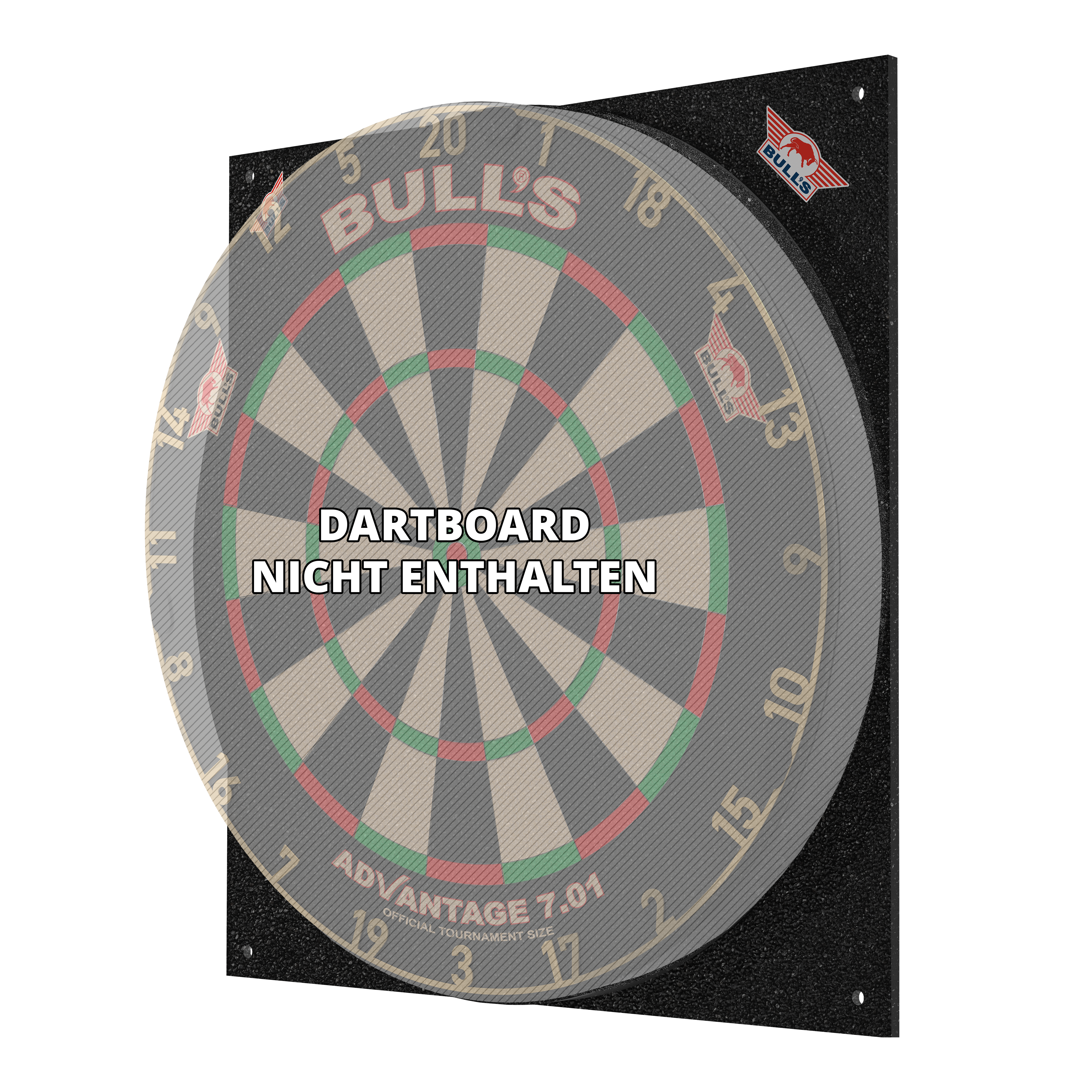 Silenciador de diana Bulls NL Das Bild zeigt den Bulls NL Dartboard Silencer, ein schallreduzierendes Board für Dartspiele. Auf dem Bild steht, dass das Dartboard nicht enthalten ist.