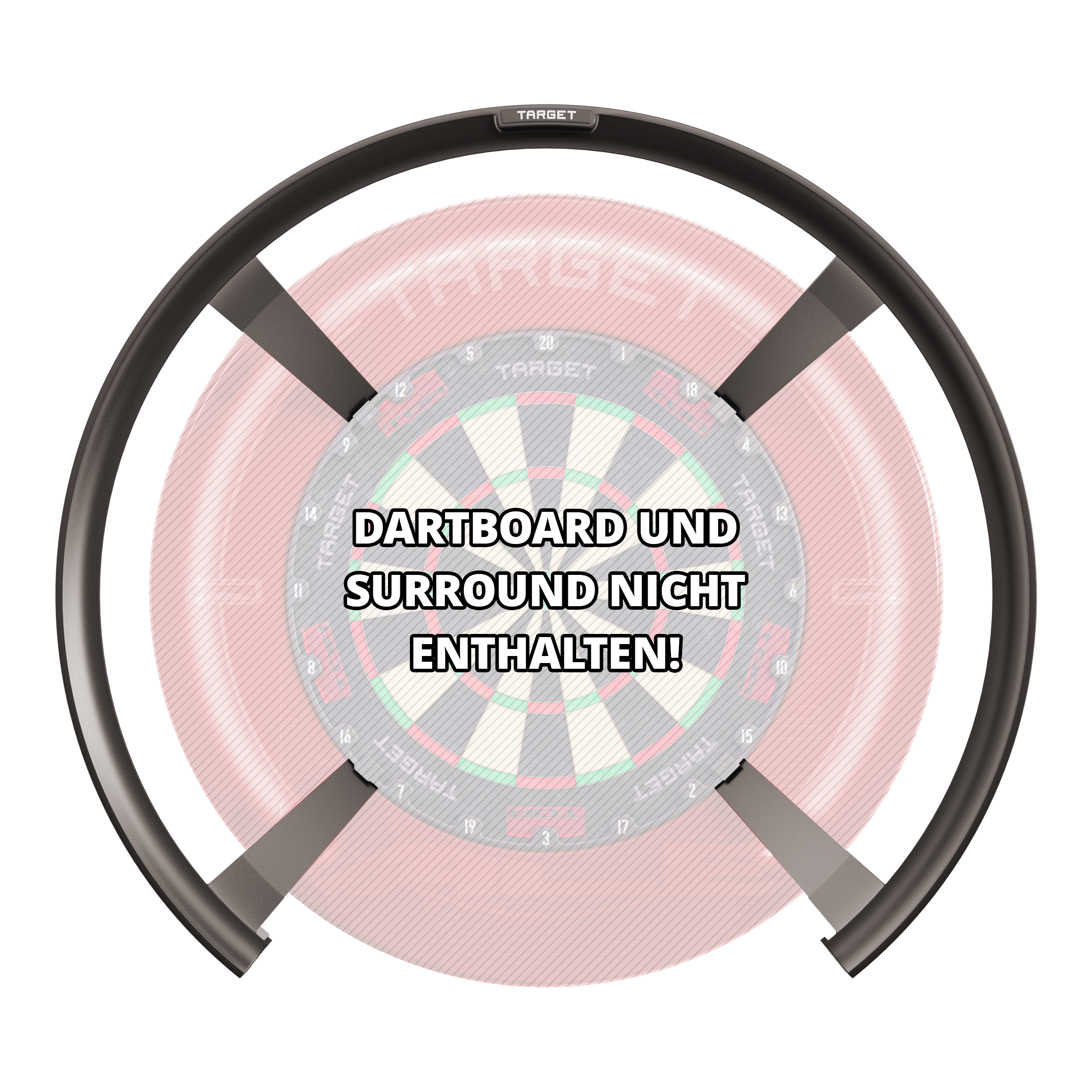 Sistema de puntuación automática Target OMNI Das Bild zeigt das Produkt "Target OMNI Auto-Scoring-System" vor einem Dartboard. In der Mitte steht der Hinweis: "DARTBOARD UND SURROUND NICHT ENTHALTEN!"