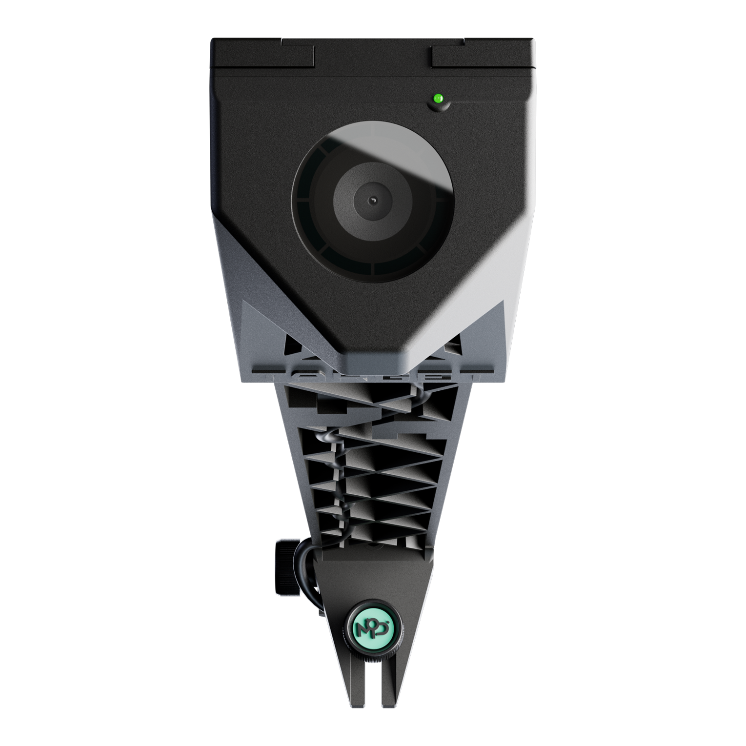 Cámara Target VIRT Das Bild zeigt die Target VIRT Kamera aus der Vorderansicht. Die Kamera hat ein modernes, technisches Design mit einem großen Objektiv in der Mitte.