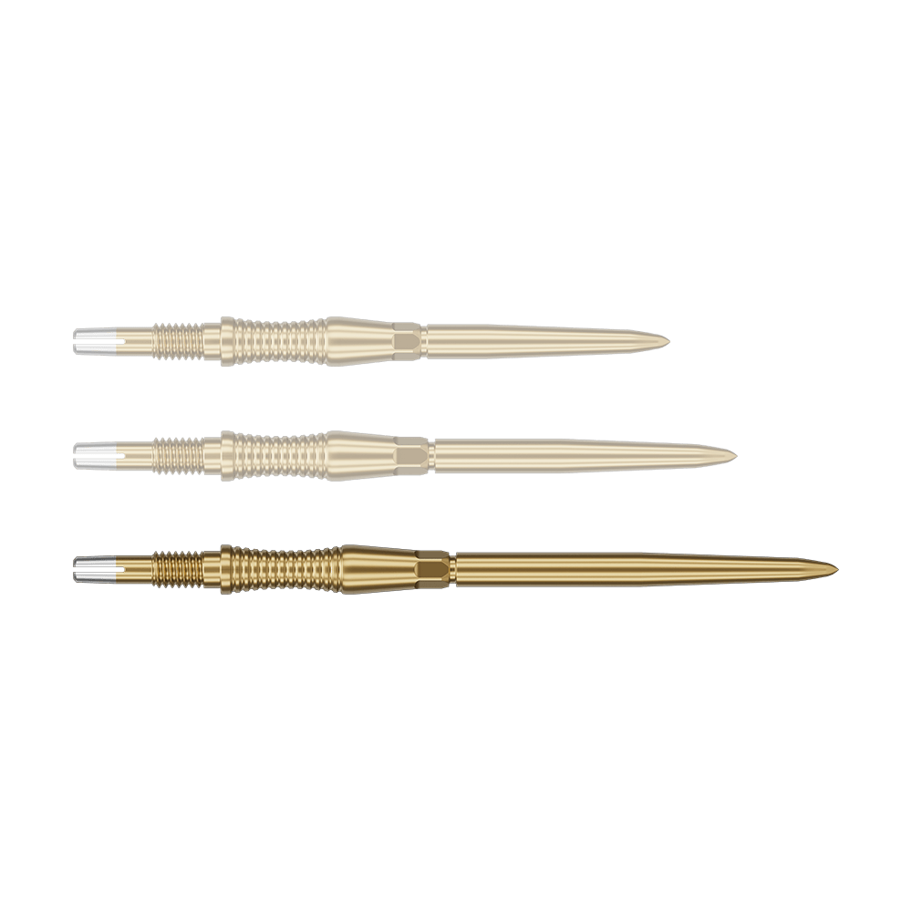 Puntas de dardos Target Swiss Point Signature RST - Oro Das Bild zeigt eine Target Swiss Point Dartspitze Signature RST in Gold, 42mm. Diese Dartspitze ist länglich und für professionelle Anwendungen konzipiert.