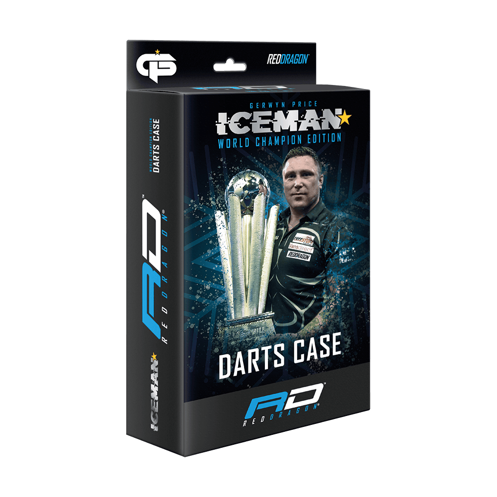 X0611_Red_Dragon_Gerwyn_Price_World_Champion_Dartcase_4 Die Verpackung zeigt das Produkt "Red Dragon Gerwyn Price World Champion Dartcase". Auf der Vorderseite sind ein Dartspieler, eine Trophäe und der Schriftzug "Darts Case" abgebildet.