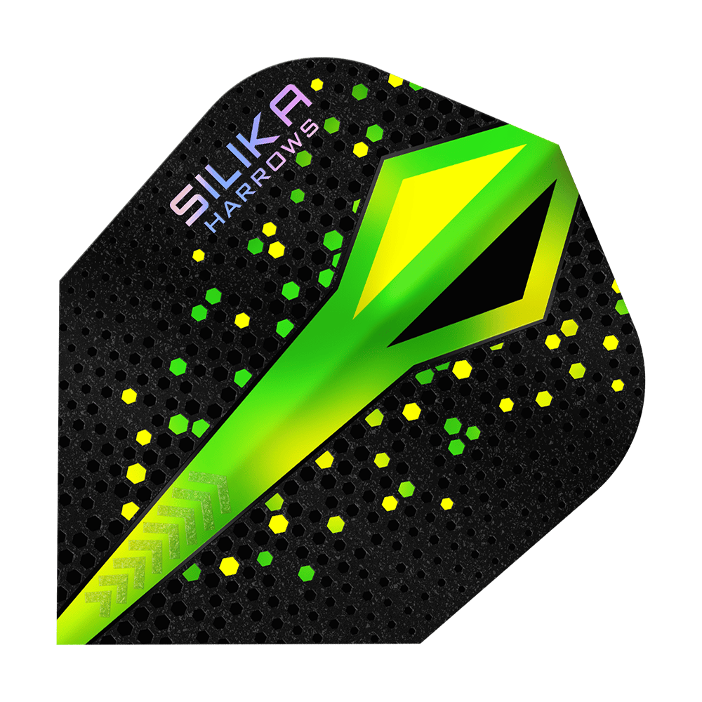 Plumas Harrows Silika Colourshift Tough Crystalline Coating Green No6 Harrows Silika Colourshift Tough Crystalline Coating No6 Flights werden ausgestellt. Das Bild zeigt detailreich die spezielle Oberflächenstruktur.