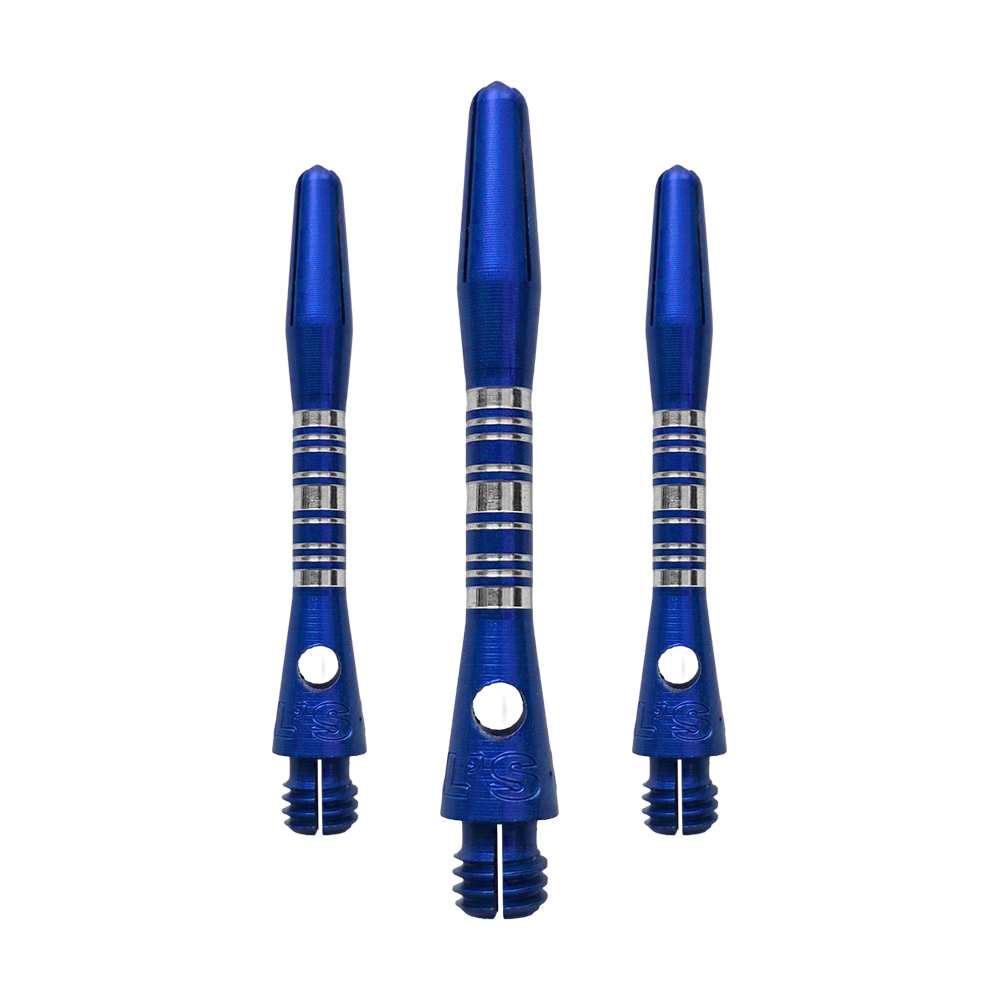 Das Bild zeigt ein Set Bulls NL Supra Aluminium Shafts in Blau mit 34 mm Länge. Die Schäfte sind aus Aluminium gefertigt und bieten eine hohe Qualität.