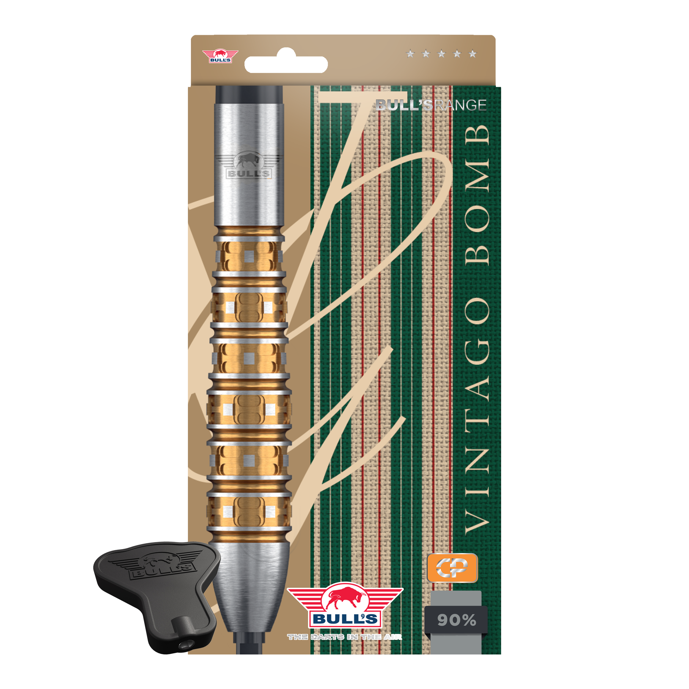 Zu sehen sind die Bulls NL Vintago Bomb Convertible Point Steeldarts. Sie bieten flexible Einsatzmöglichkeiten beim Dartsport.