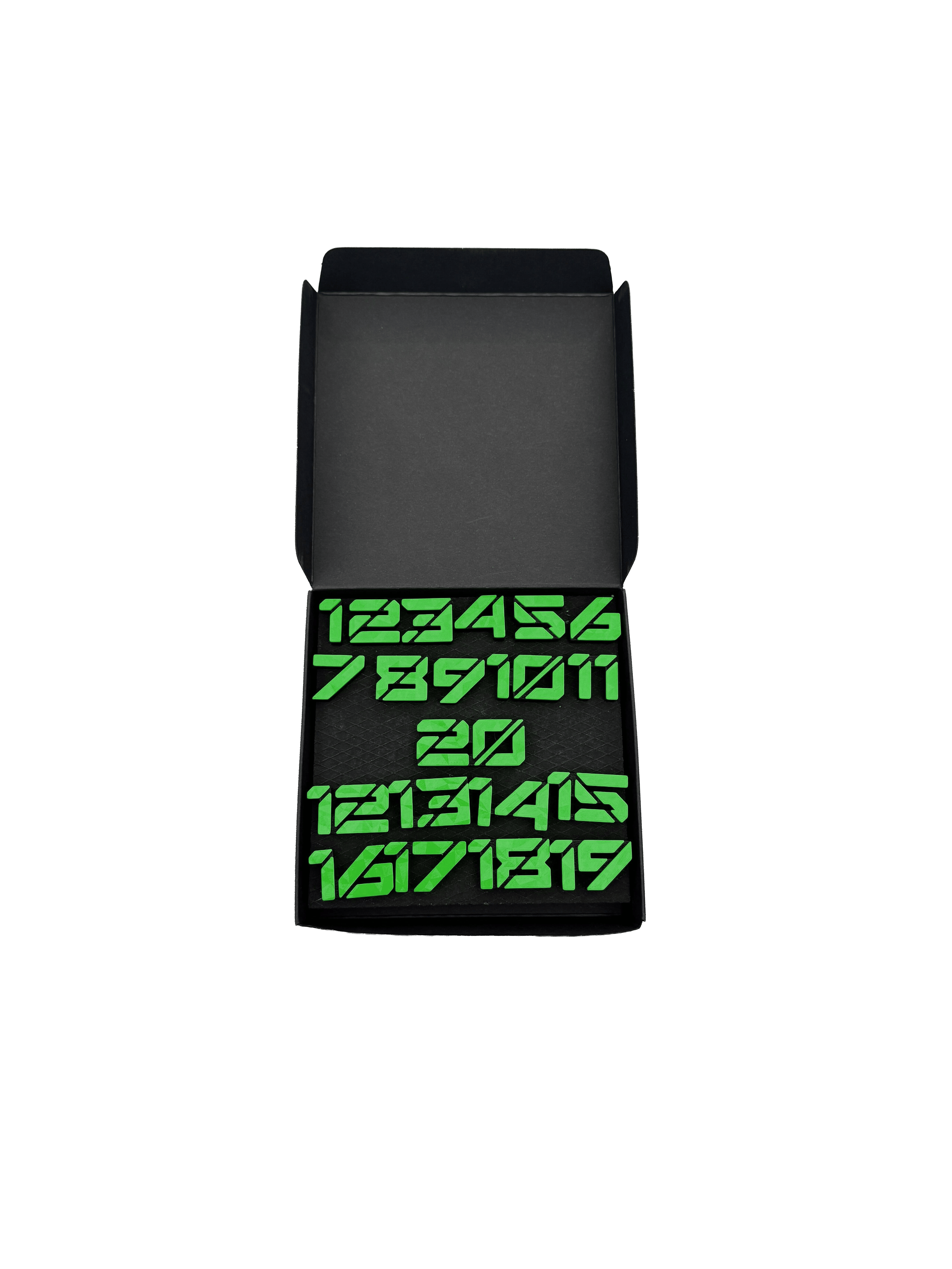 Anillos numéricos para diana McDart / Anillos numéricos Cyber Das Bild zeigt ein Objekt mit dem Dateinamen 'Cyber Grn Box'. Das Objekt ist eine grüne Box.