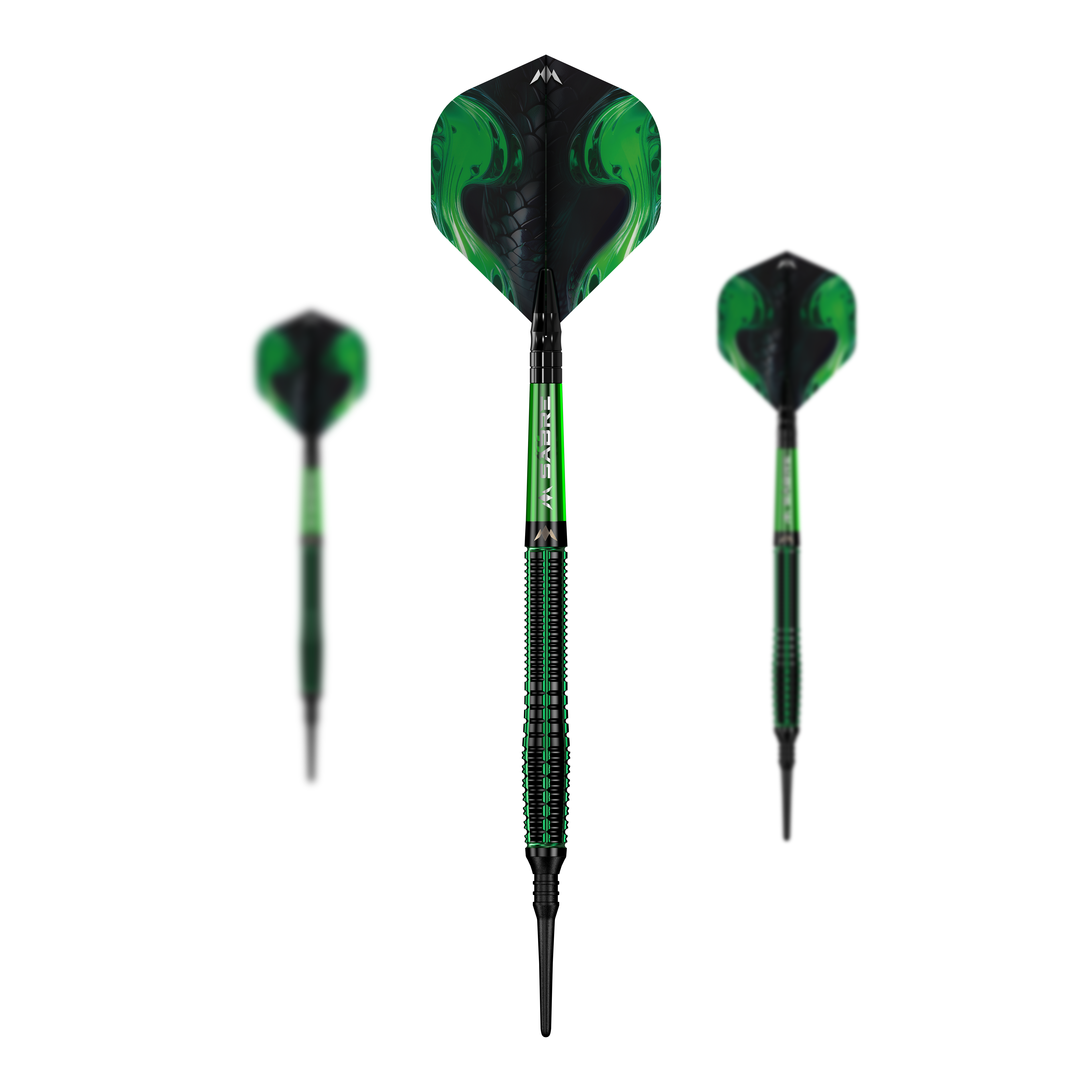 Dardos blandos Mission Venom - 20 g Mehrere Mission Venom Softdarts - 20g liegen als Set nebeneinander. Die Materialien erscheinen hochwertig.