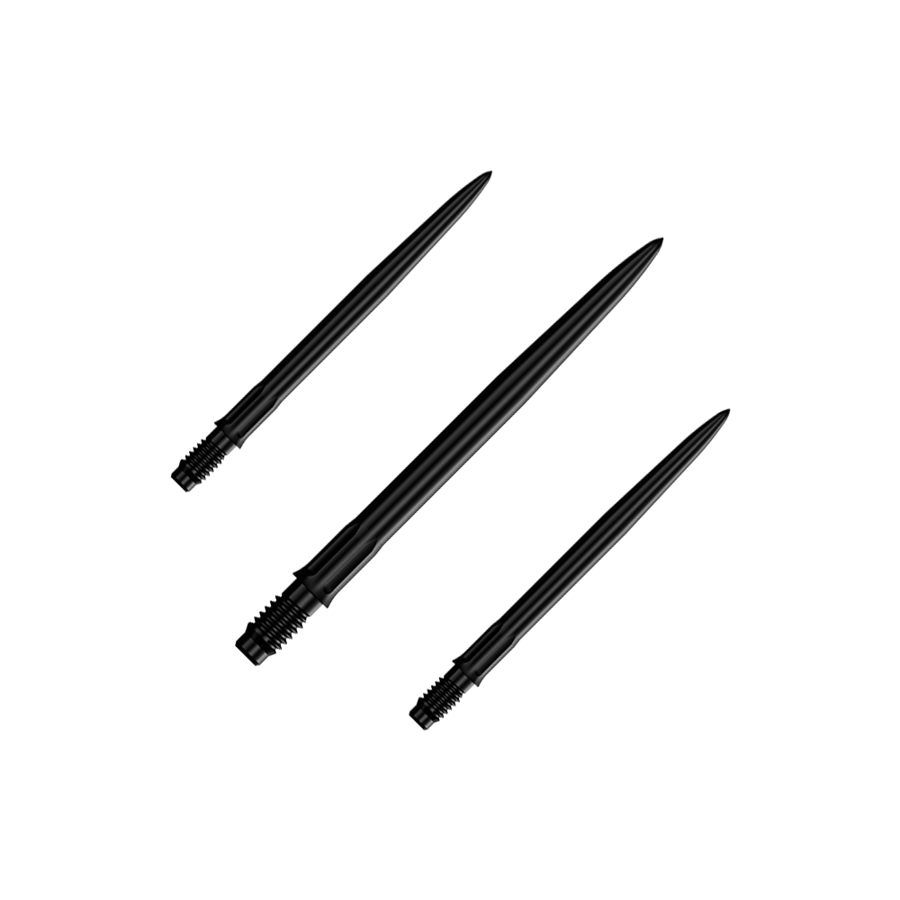 Puntas de dardo Mission R2.5 Rapid Point SM1 - Negras Das Bild zeigt ein Set schwarzer Dartspitzen mit einer Länge von 30 mm. Mehrere Spitzen sind nebeneinander zu sehen.