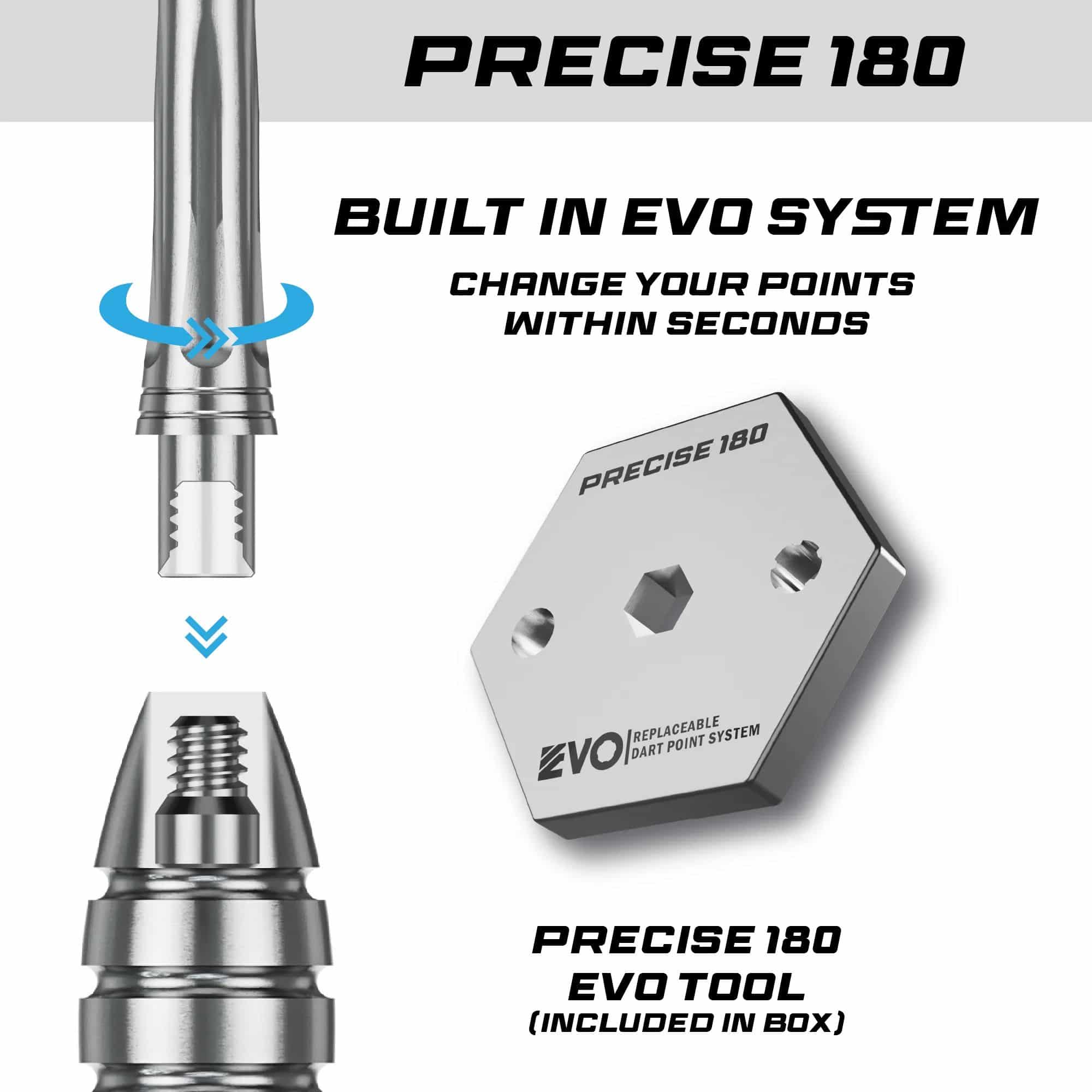 Dardos de acero Precise 180 MRV1 Auf dem Bild sind die Precise 180 MRV1 Steeldarts - 23g zu sehen. Diese Darts sind für ihre Präzision und Qualität bekannt.