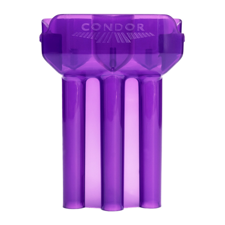 Estuche para dardos Condor DUAL Das Bild zeigt ein lila Dart-Etui der Marke Condor. Das Etui hat drei Röhren, um Darts sicher aufzubewahren.