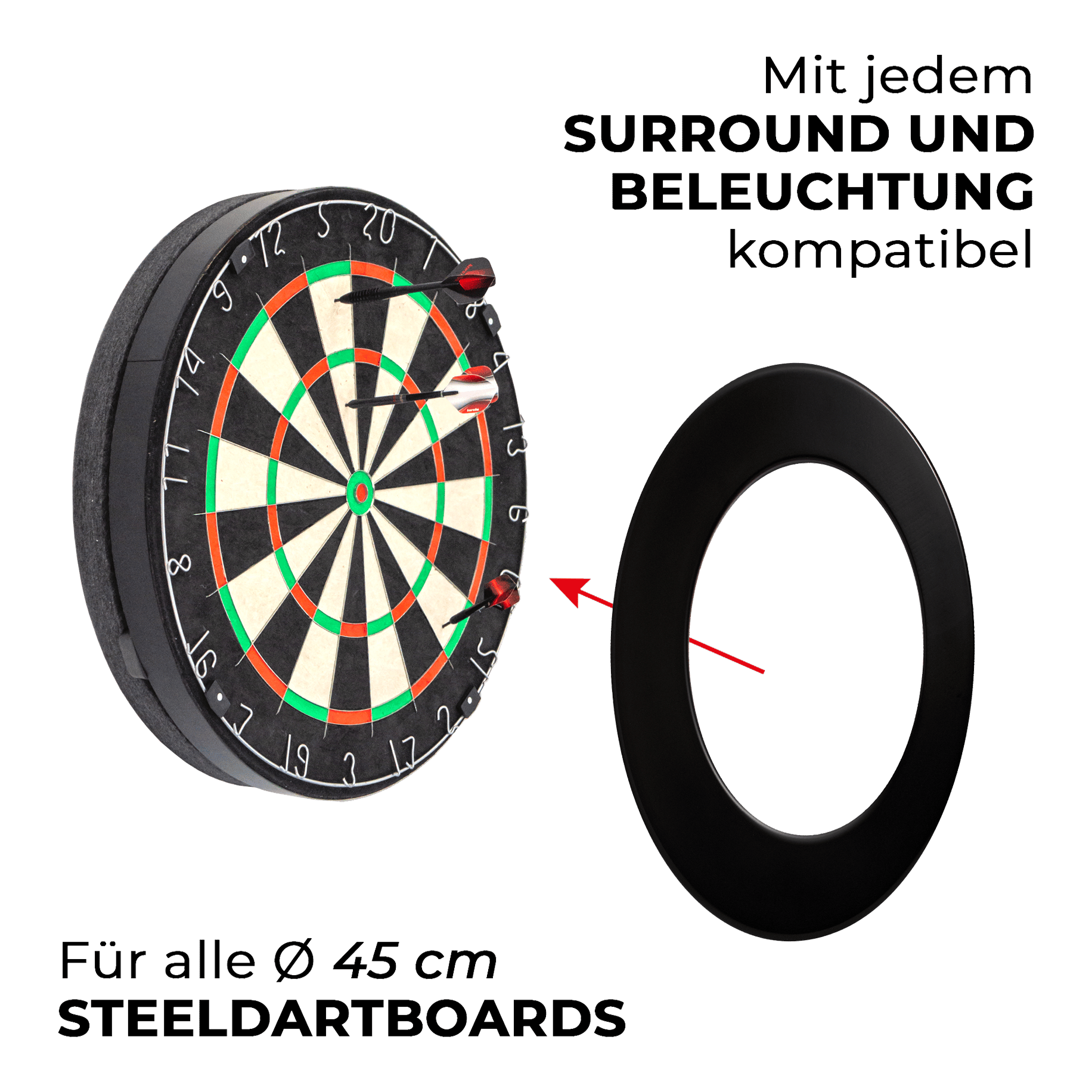Dies ist der kompakte Schallschutz Karella für Steeldartboards. Der Schallschutz hilft, den Lärm beim Dartspiel zu verringern.