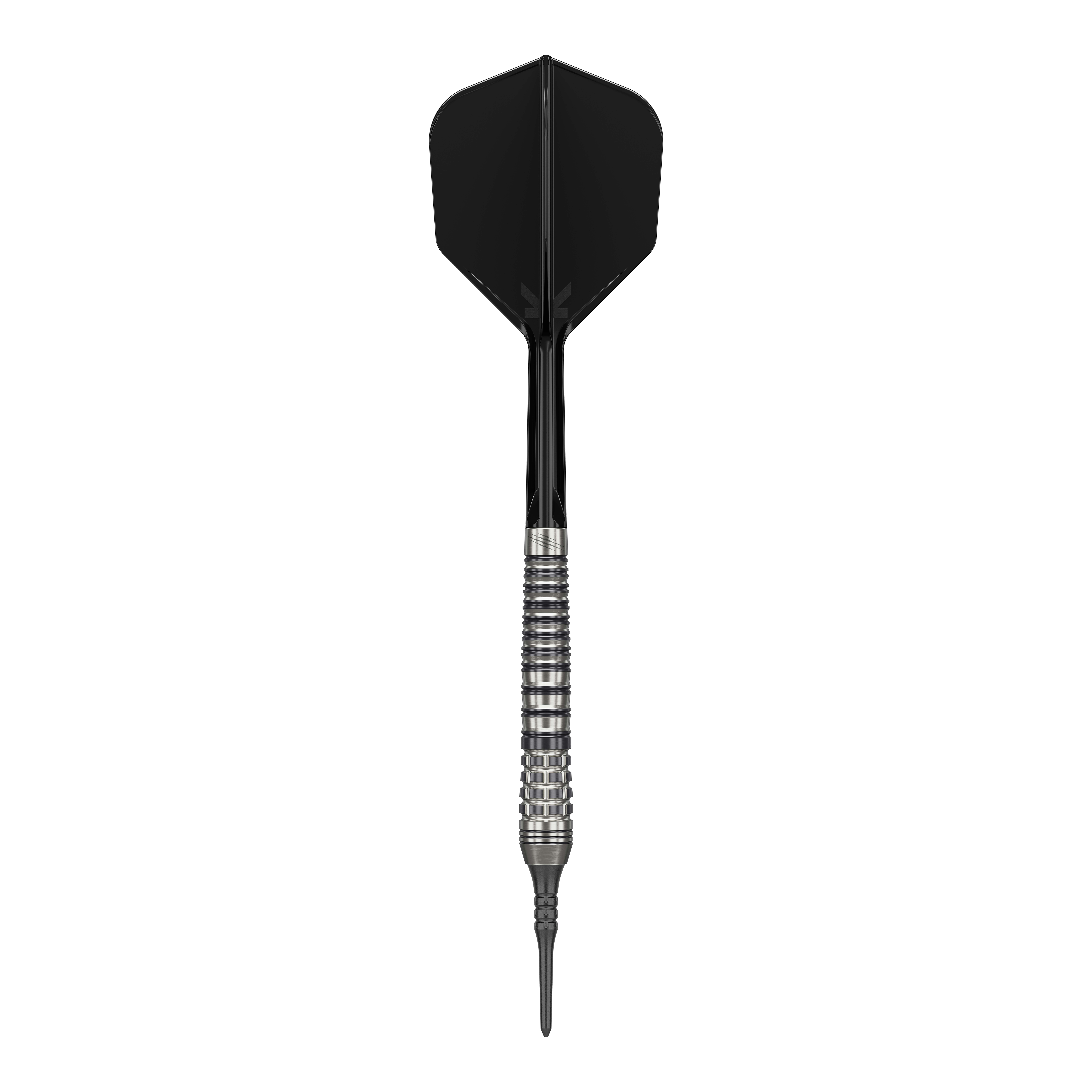 Dardos blandos Target Japan Black Marque Renegade 4 - 19 g Das Bild zeigt einen schwarzen Softdart namens "Target Japan Black Marque Renegade 4" mit einem Gewicht von 19g. Der Dart hat ein elegantes Design mit einem strukturierten Griff und schwarzer Spitze sowie schwarzem Flight.