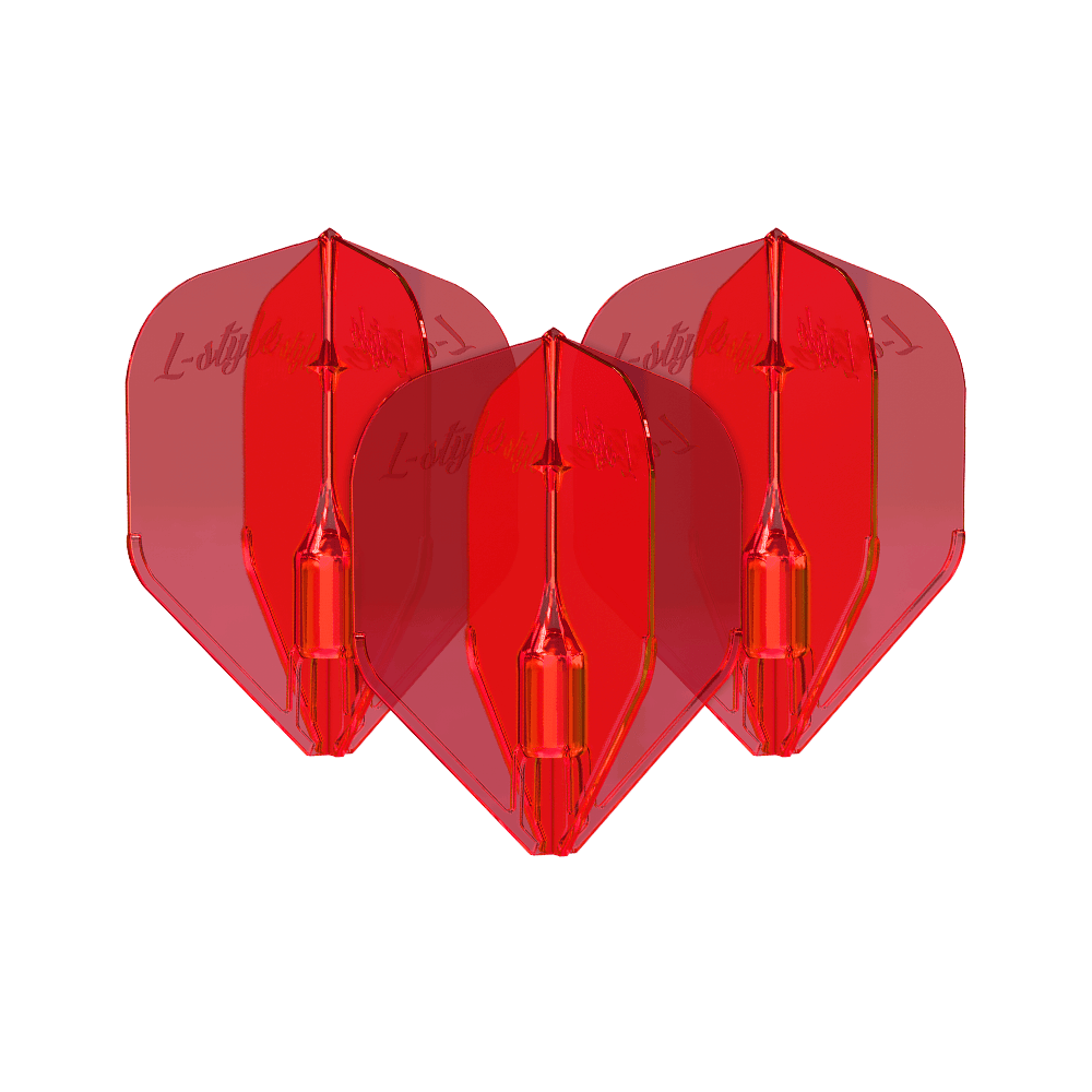 Plumas L-Style Fantom L3EZ Rojas Das Bild zeigt drei rote L-Style Fantom L3EZ Flights. Diese Flights werden als Zubehör für Dartpfeile verwendet.