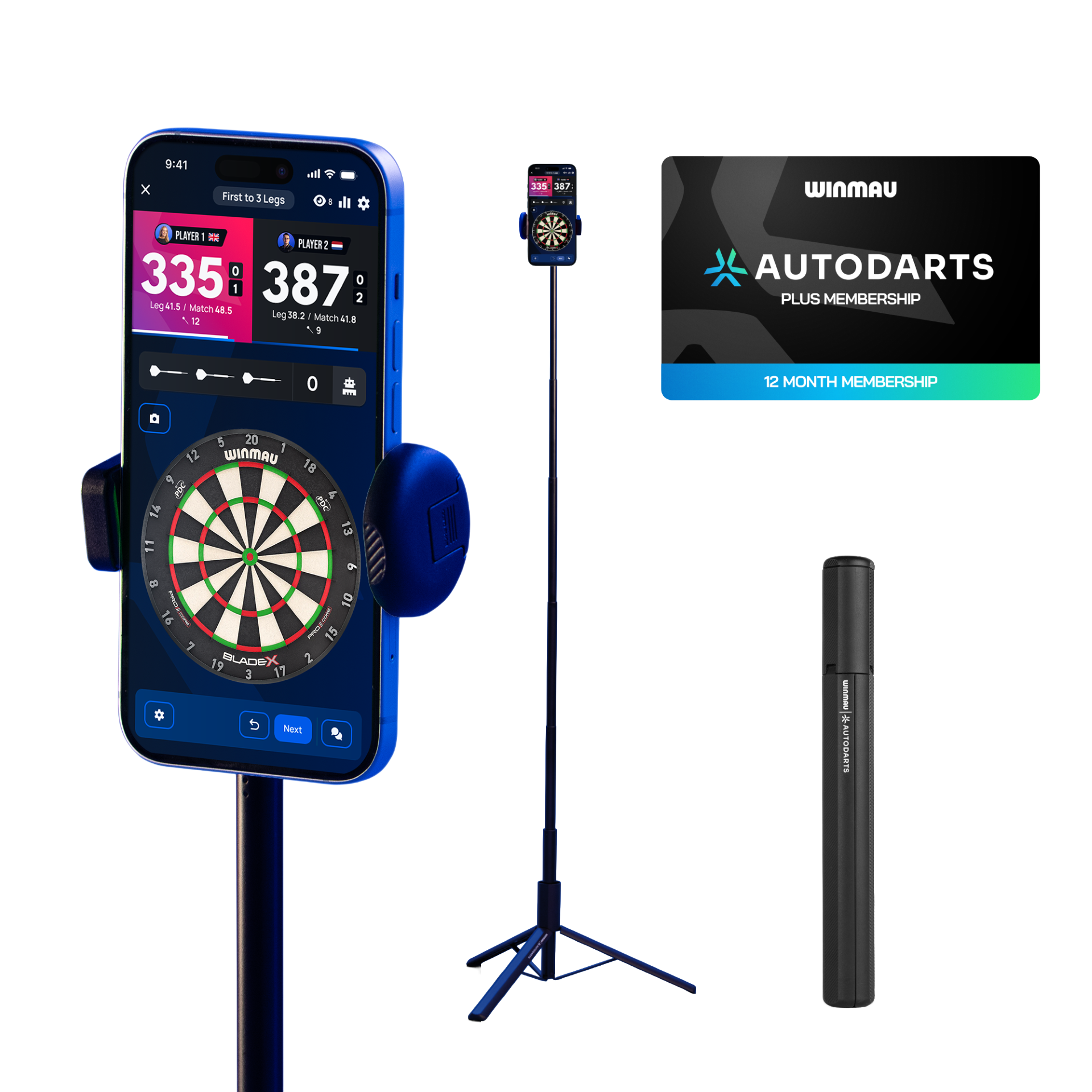 Paquete que incluye soporte para dispositivos Winmau y suscripción de 12 meses.