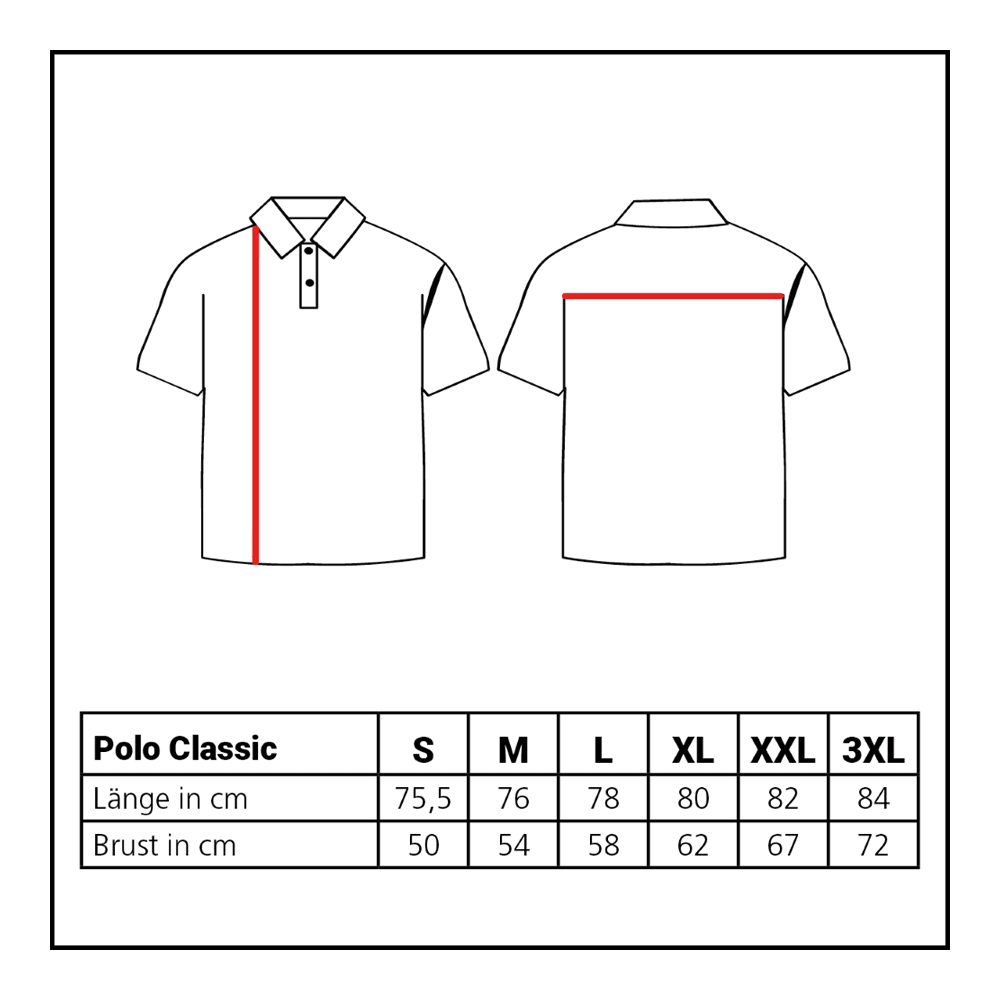 Polo Classic de la colección Lion Das Bild zeigt das Löwen Kollektion Polo Classic. Dargestellt wird eine Übersicht oder Tabelle des Poloshirts.