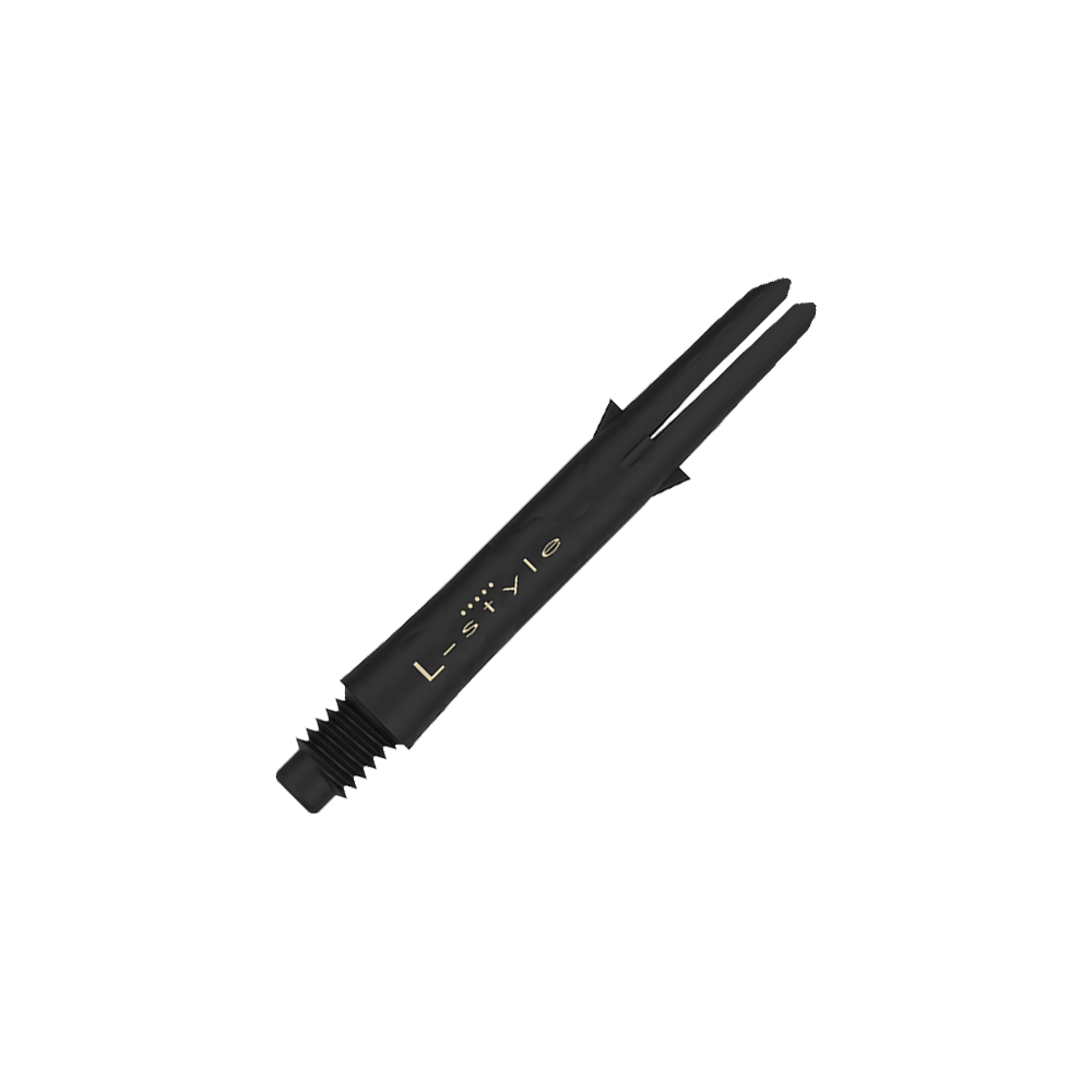 Ejes de carbono estilo L Dies ist ein schwarzer Carbon-Schaft für Darts der Marke L-Style. Der Schaft hat eine Länge von 35,5 mm und wird ohne Kappen gezeigt.