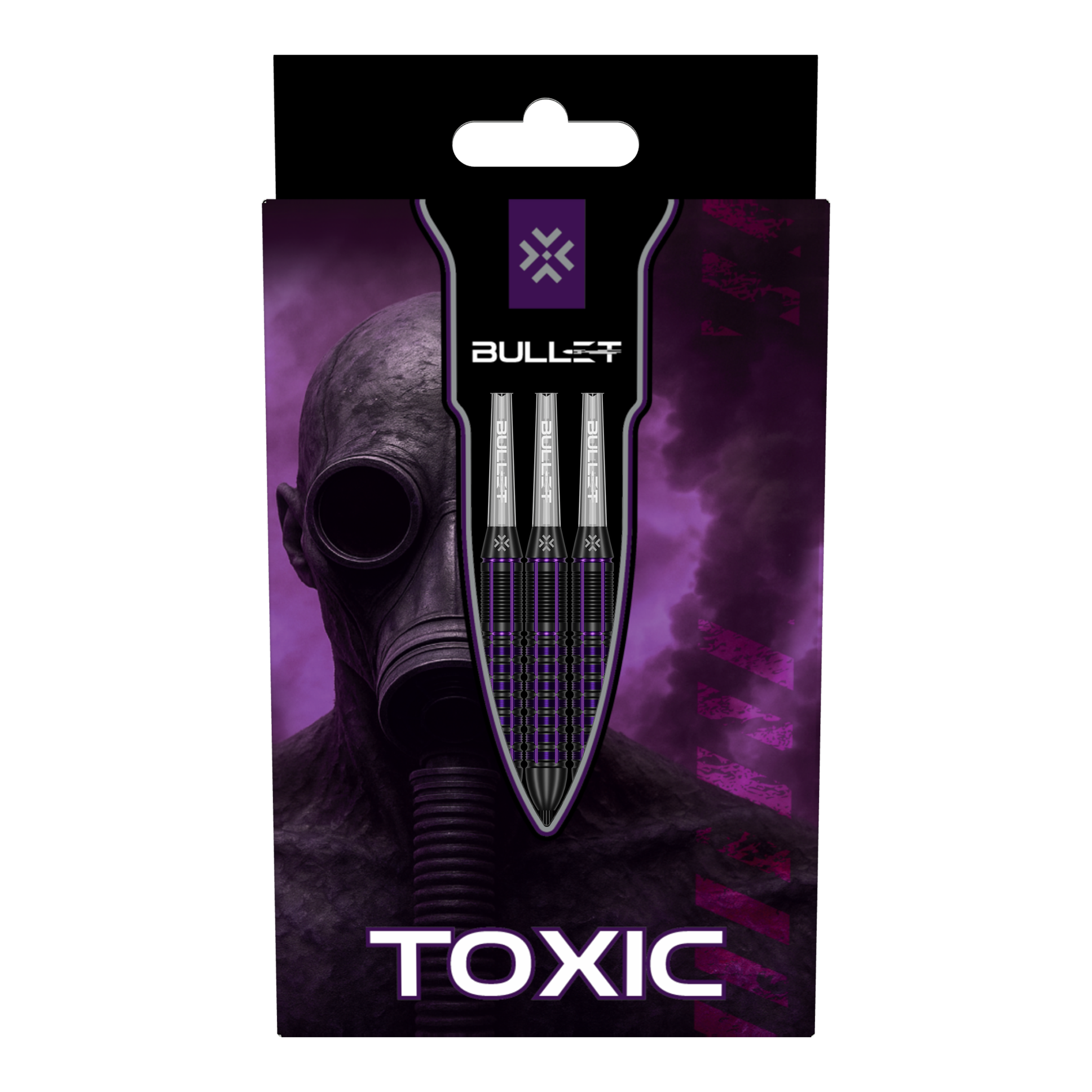 Dardos de acero y latón Bullet Toxic - 23 g Das Bild zeigt drei Bullet Toxic Brass Steeldarts - 23g. Sie sind aus Messing gefertigt und wiegen jeweils 23 Gramm.