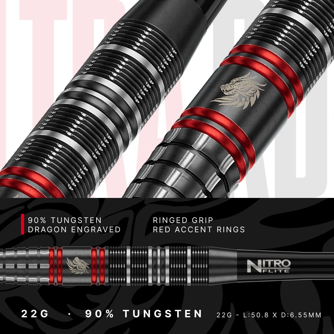 Dardos de acero Red Dragon Jonny Clayton RD-ULTRA Switch Point - 22 g Die Red Dragon Jonny Clayton RD-ULTRA Switch Point Steeldarts mit 22 Gramm sind auf dem Bild abgebildet. Die Darts sind aus einem anderen Blickwinkel aufgenommen.