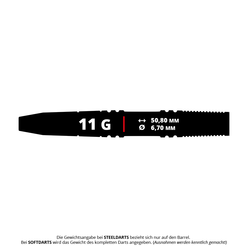 Dardos de acero GOAT Athlete de latón rojo - 11 g Das Bild zeigt den GOAT Athlete Red Brass Steeldart mit einem Gewicht von 11 Gramm. Die Länge beträgt 50,80 mm und der Durchmesser 6,70 mm.