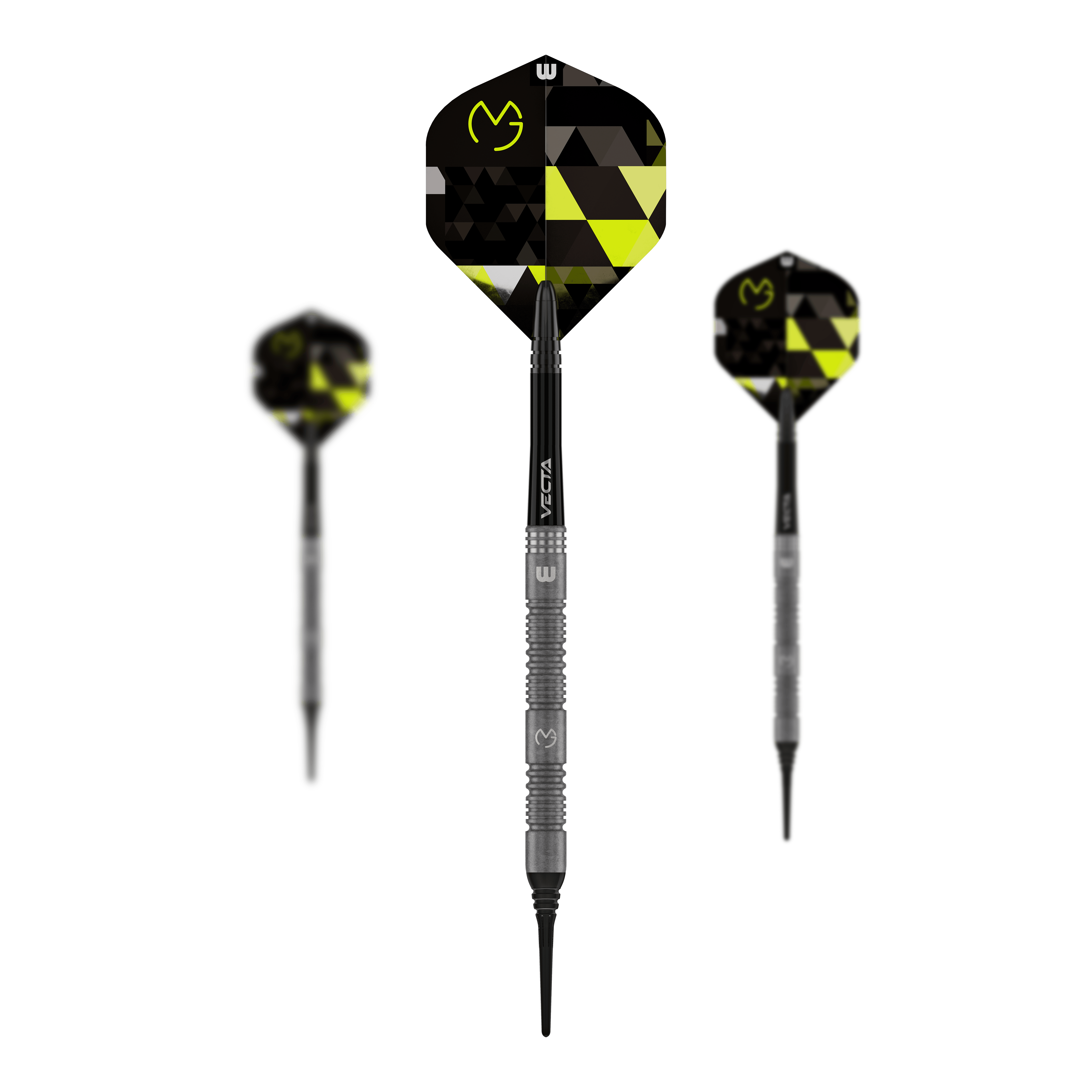 Dardos blandos Winmau Michael Van Gerwen TS - 18 g Zu sehen ist ein Set Winmau Michael Van Gerwen TS Softdarts - 18g. Enthalten sind mehrere Pfeile.