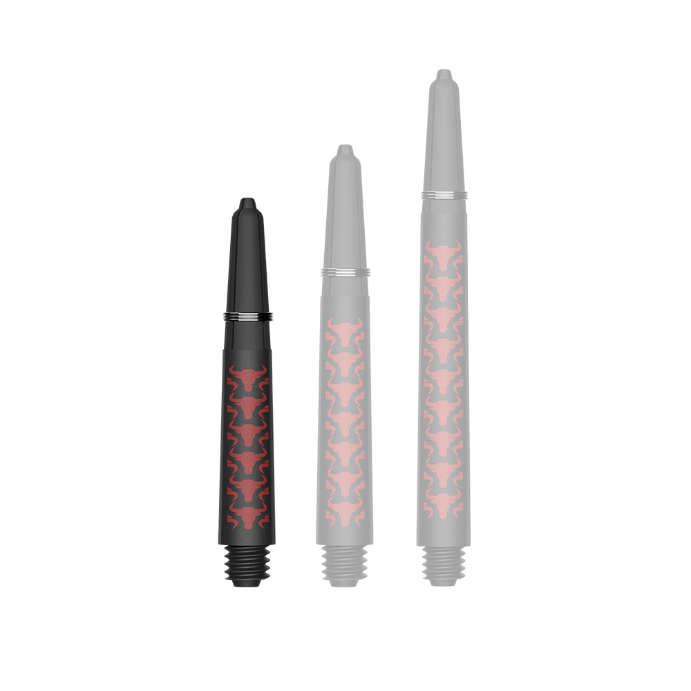 Ejes de carbono Bulls NL Capo - Rojo Zu sehen ist ein Dartzubehör, speziell eine Capo Carbon Shaft in Rot und kurzer Ausführung mit 34mm Länge. Das Produkt dient vermutlich als Teil eines Dartpfeils.