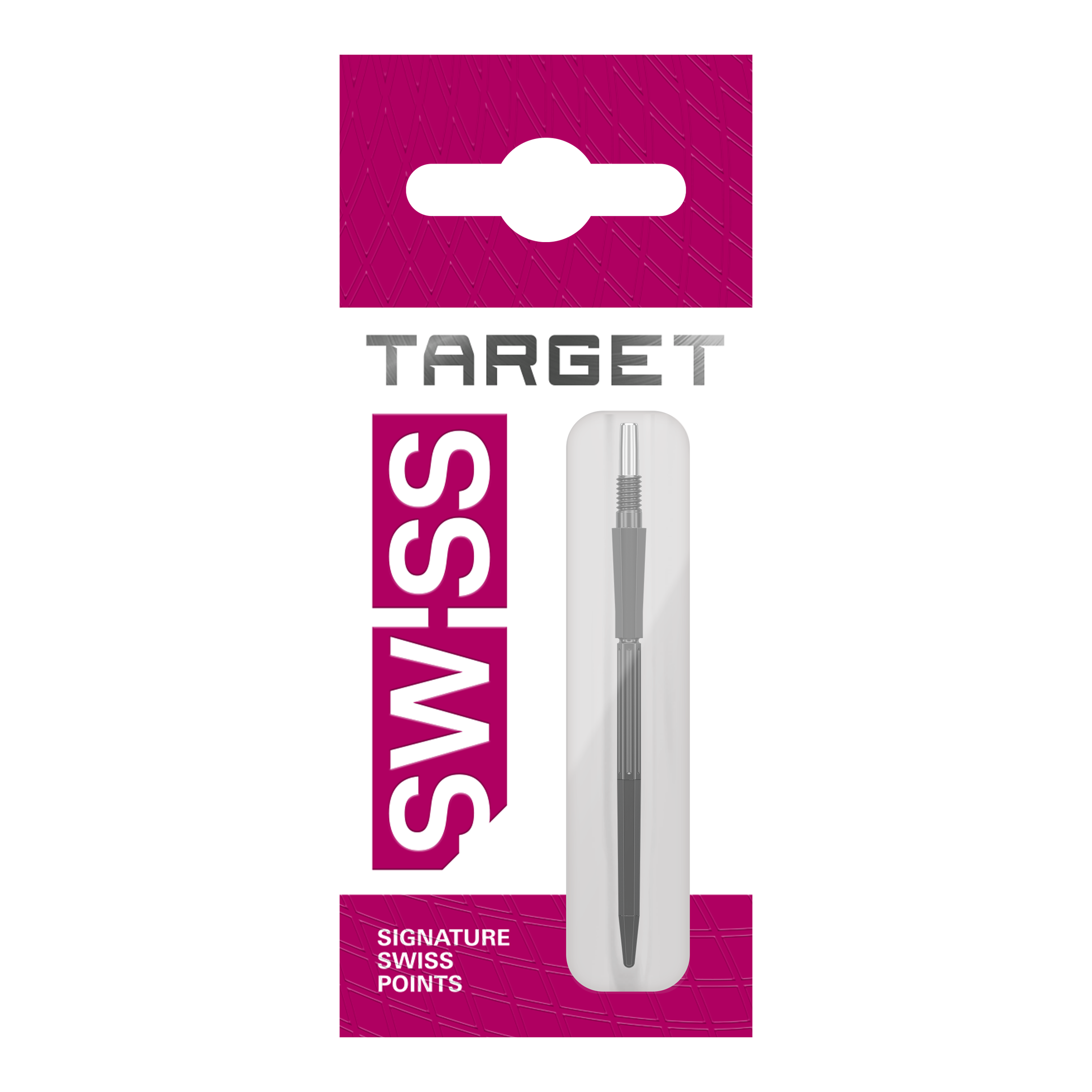 Puntas de dardo Target Elysian Archetype 43 Swiss Point de acero - Negras Nahaufnahme eines Dartspitzen-Sets in Schwarz. Die Dartspitzen sind 42 mm lang und wurden wahrscheinlich unter dem Namen 'Target Elysian Archetype 43 SwissPoint' verkauft.