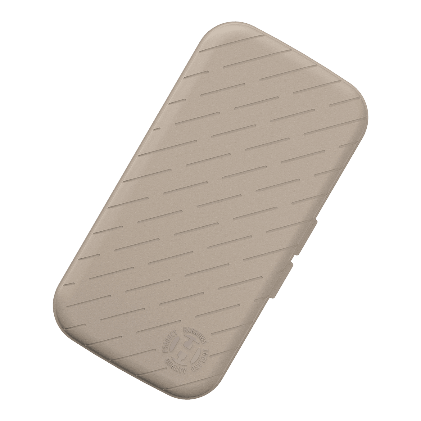 Estuche para dardos Harrows Slimcase Die Abbildung zeigt ein schlankes Dart-Etui in steingrauer Farbe. Die Oberfläche ist mit schrägen Linien und einem geprägten Logo verziert.