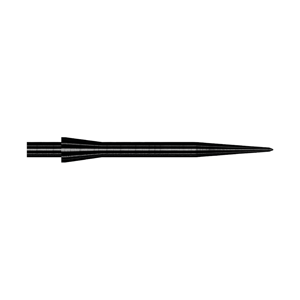 Puntas de dardos Winmau Velocity Black de acero - 30 mm Das Bild zeigt eine schwarze Steeldartspitze des Modells Winmau Velocity mit einer Länge von 30 mm. Die Spitze ist schmal, gerade und aus Metall gefertigt.