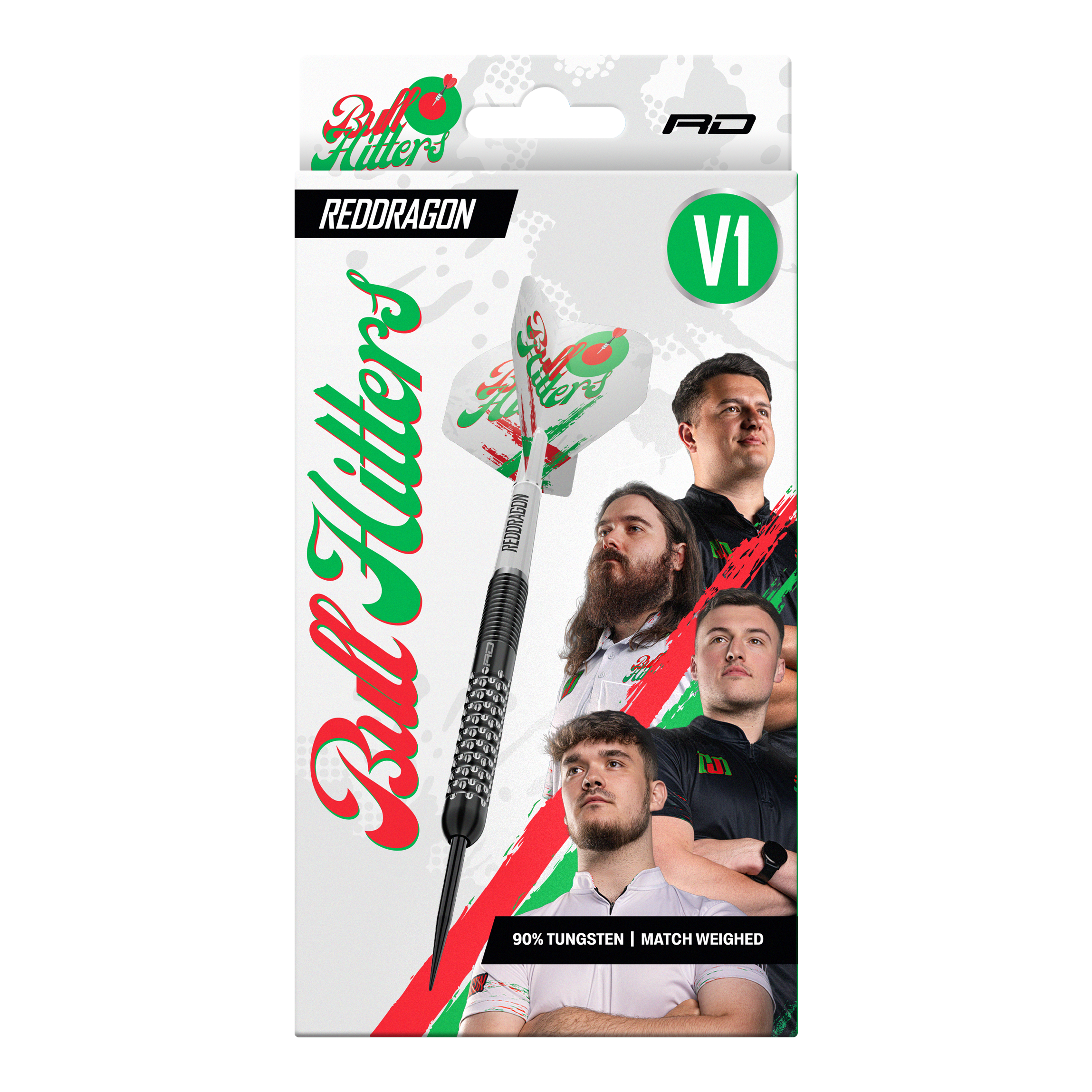 Dardos de acero Red Dragon Bullhitters V1 - 23 g Das Bild zeigt die Red Dragon Bullhitters V1 Steeldarts mit einem Gewicht von 23g. Diese Darts sind für das Steeldart-Spiel geeignet.