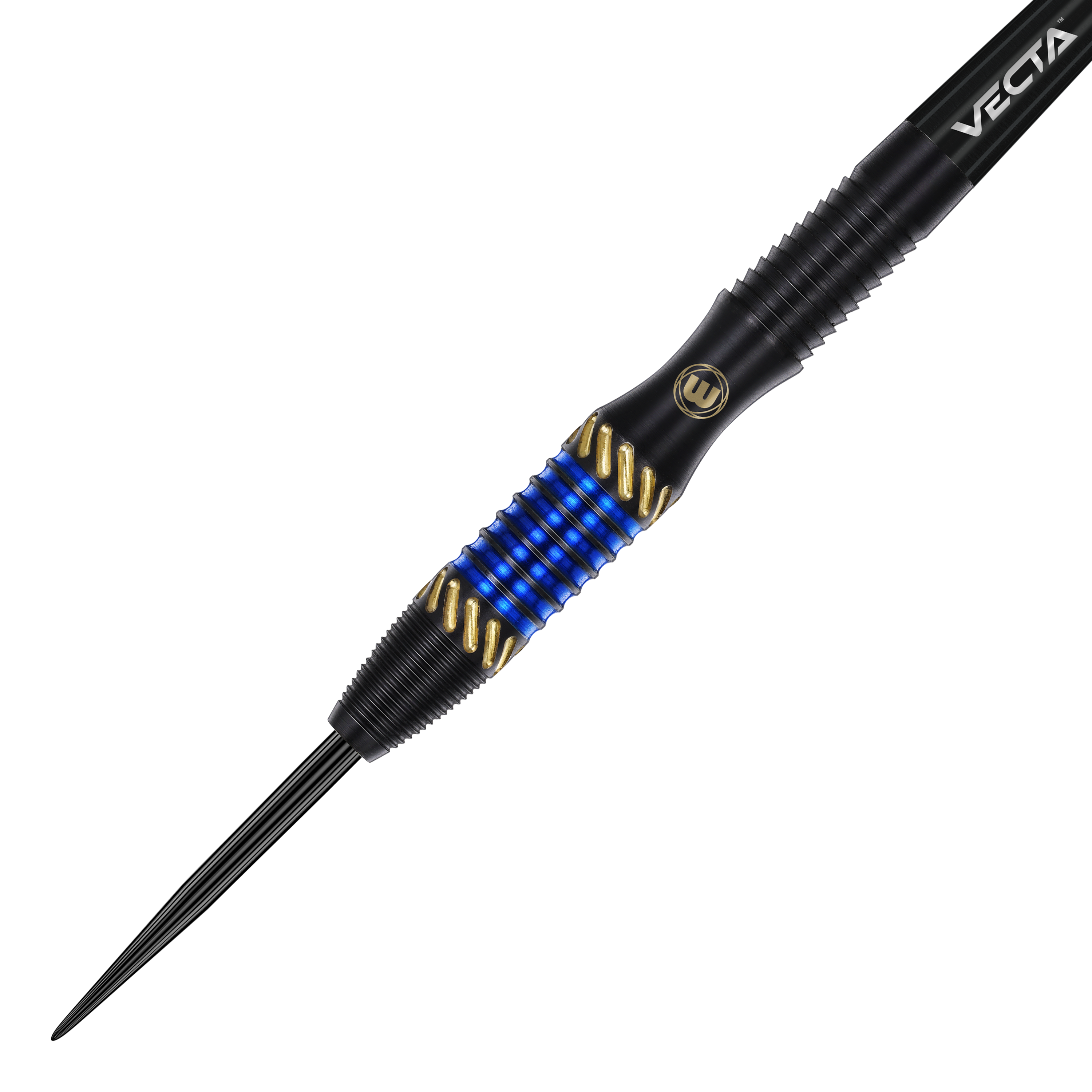Dardos de acero Winmau Rashad Sweeting - 24 g Der Winmau Rashad Sweeting Steeldart - 24g ist ein eleganter Dartpfeil in Schwarz mit goldenen und blauen Akzenten. Er verfügt über eine strukturierte Griffzone und ein modernes Design.