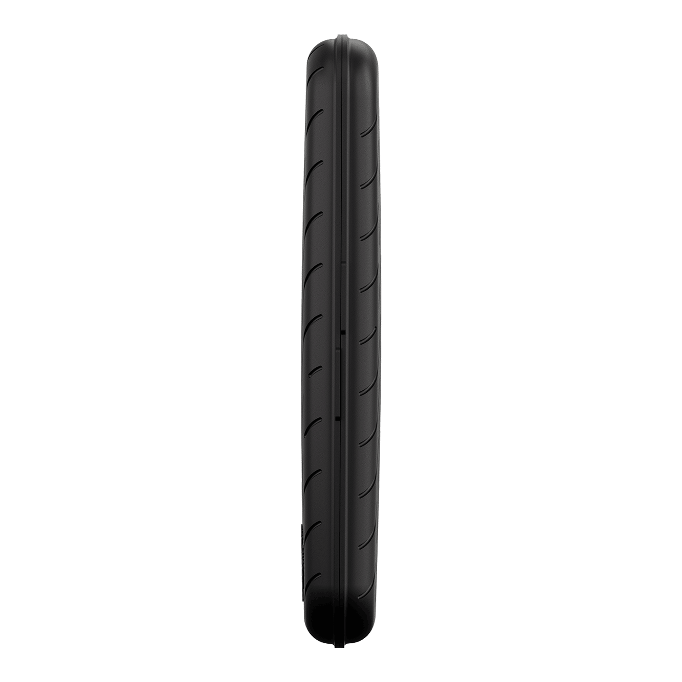 Estuche para dardos Harrows Slimcase Das Bild zeigt eine schwarze, schlanke Darttasche von der Seite. Die Oberfläche ist glatt mit leichten Rillen.