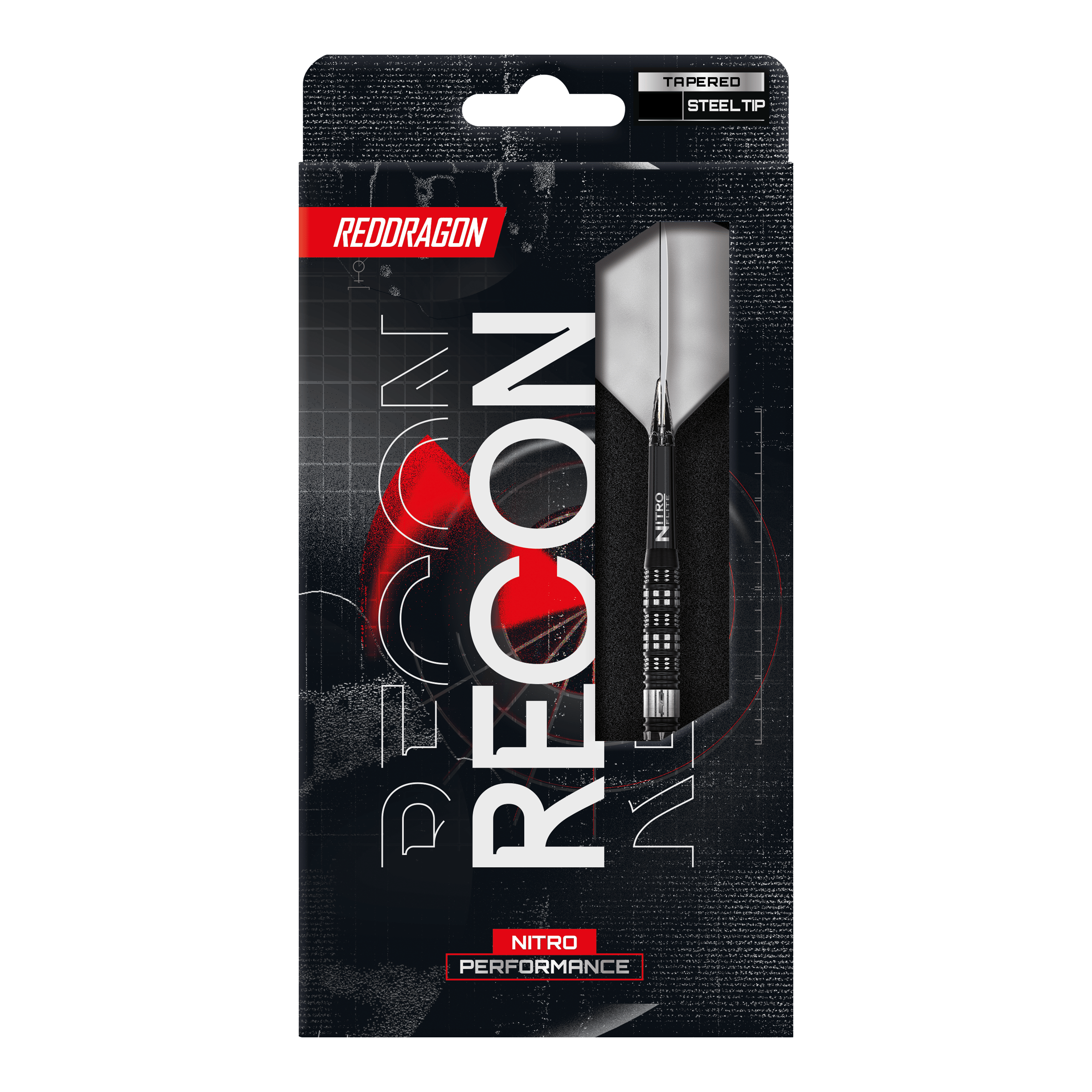 Red Dragon Recon Tapered Steeldarts. Hier sieht man das Design der konisch zulaufenden Steeldarts.