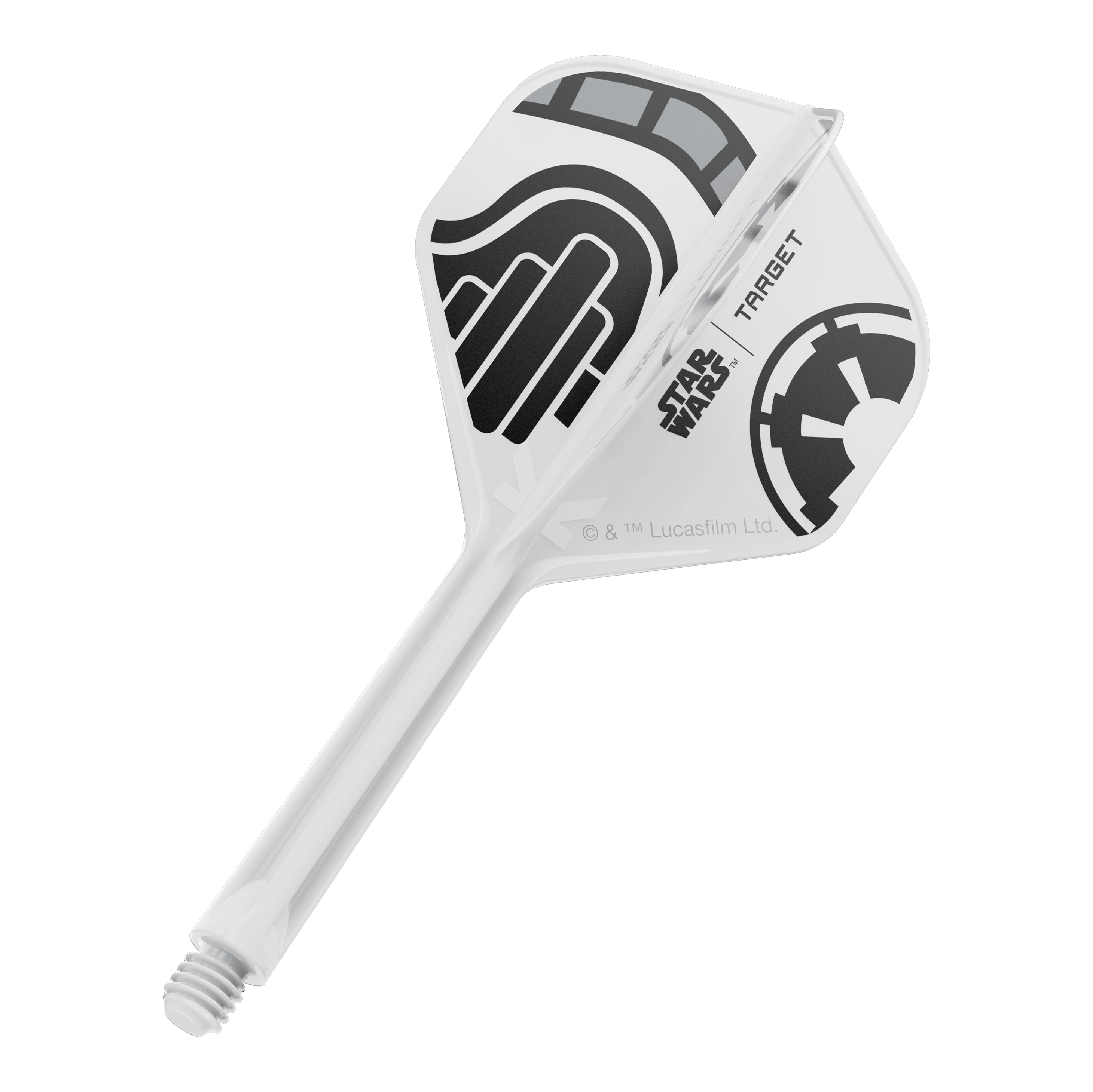 Target Star Wars K-Flex Stormtrooper No. 2 Vuelos Estándar Zu sehen ist ein Dart-Flight aus der Star Wars KFlex Stormtrooper No2 Standard Serie. Der Flight ist medium-lang und misst 33 mm.
