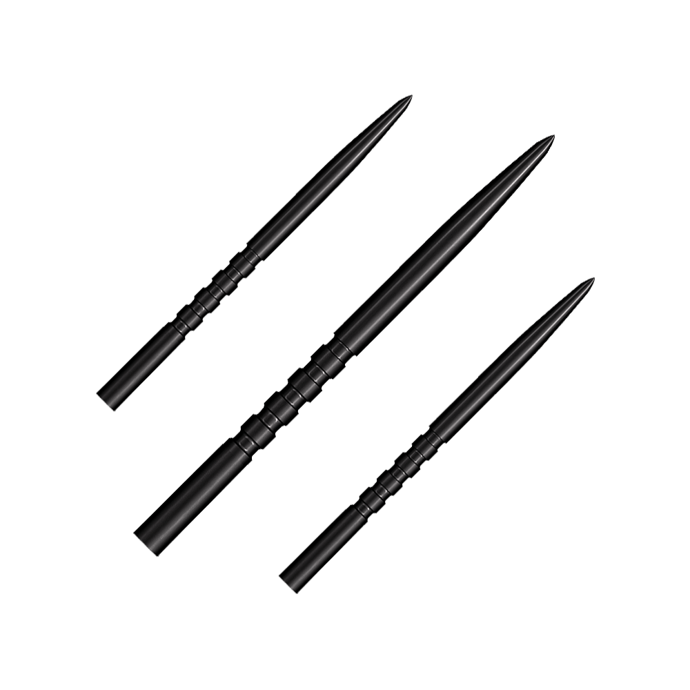 Puntas de dardos Shot Grip Point de acero - Negras Ein Bild zeigt ein Produkt mit dem Namen SM3823_Shot_Grip_Point_Steeldartspitzen_Schwarz_45mm_1Set. Das Produkt ist vermutlich ein Set von schwarzen Dartspitzen.