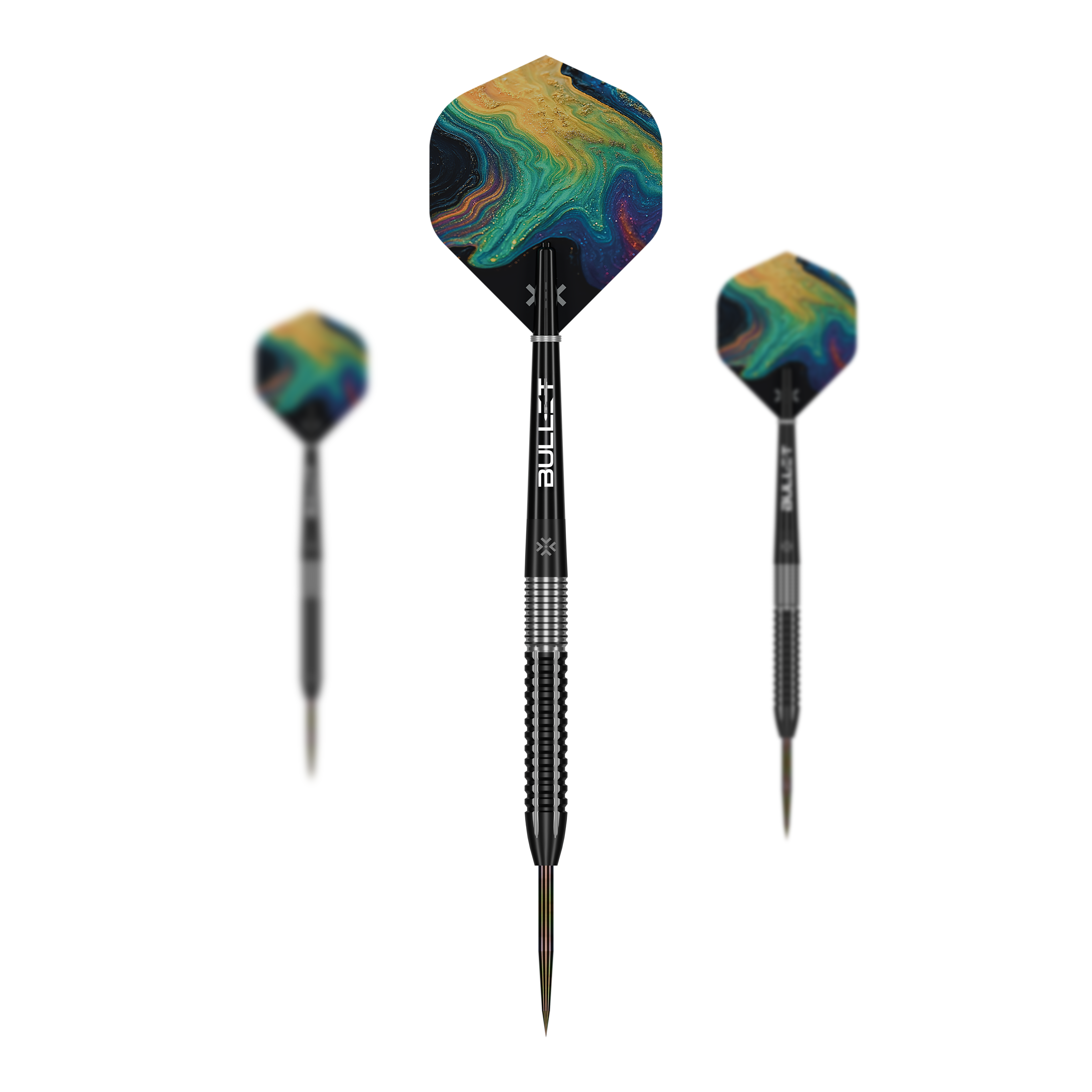 Dardos de acero Bullet Diesel Die Bullet Diesel Steeldarts sind als Set abgebildet. Das Produkt richtet sich an Dartspieler aller Erfahrungsstufen.