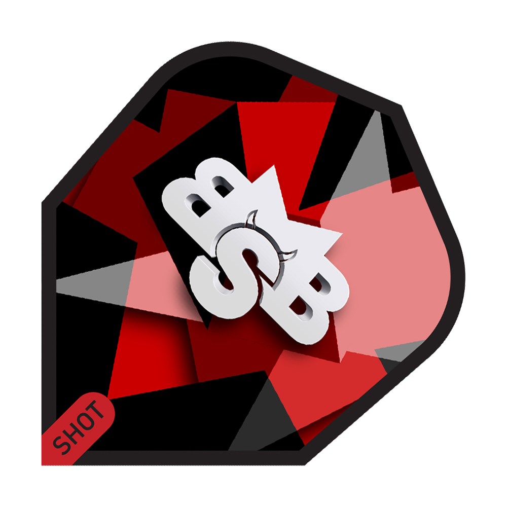 Shot Michael Smith Defiant No6 Flights Das Bild zeigt das Produkt „Shot Michael Smith Defiant No6 Flights“. Das Design ist rot, schwarz und grau mit dem weißen Schriftzug „SB“ in der Mitte.