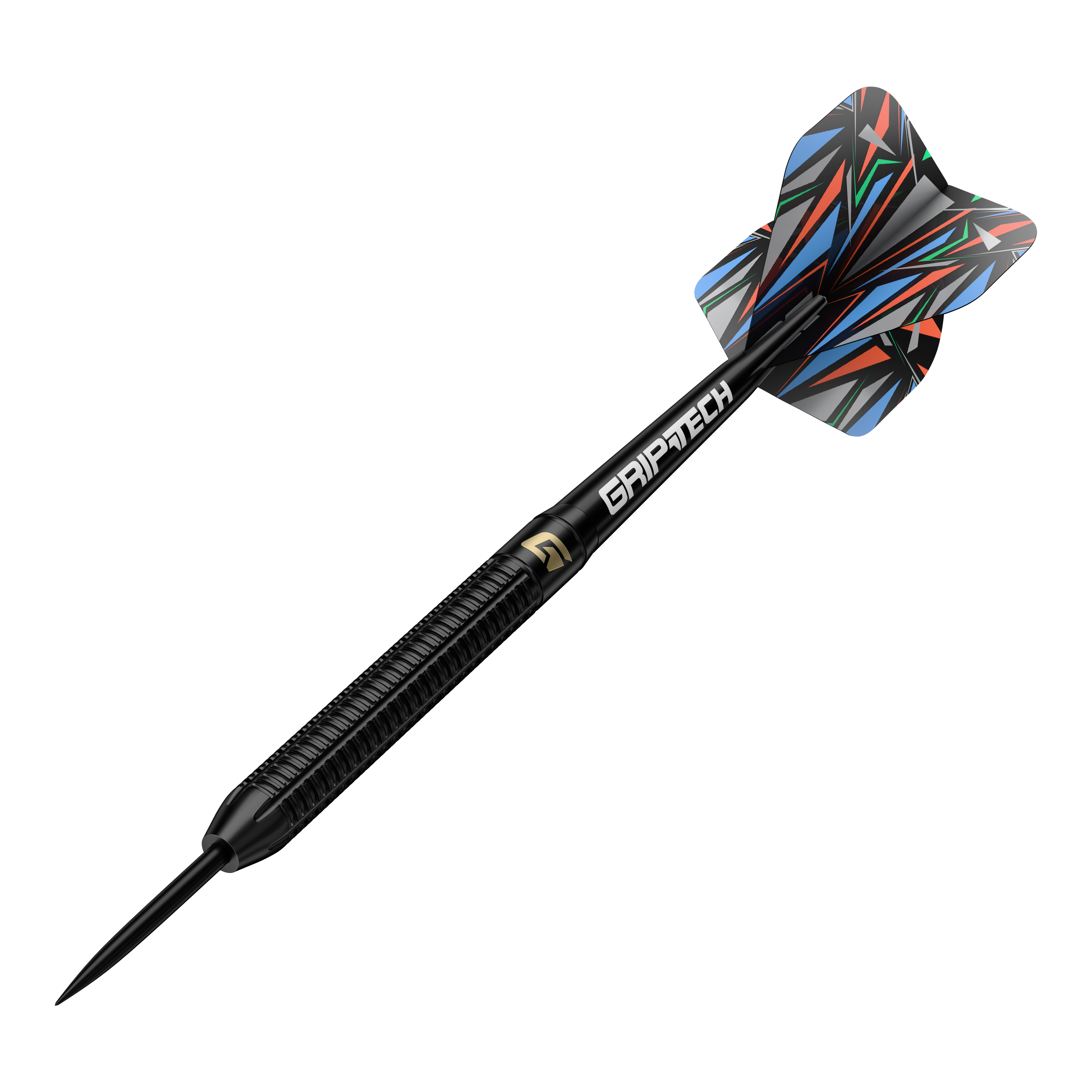 Dardos de acero GOAT Athlete de latón negro - 13 g Dies ist der GOAT Athlete Black Brass Steeldart mit einem Gewicht von 13g. Der Dart hat ein schwarzes Design mit buntem Flight und der Aufschrift "GRIPTECH".