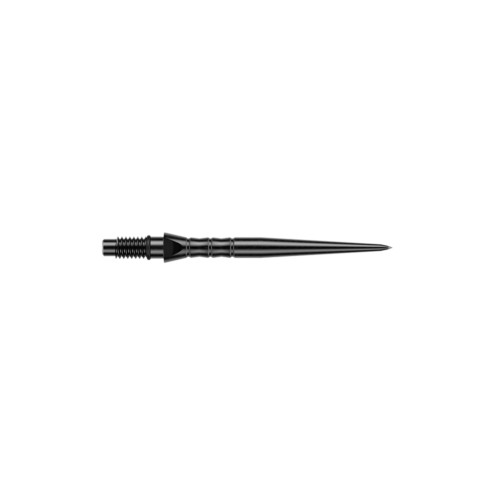 Abgebildet sind schwarze Steeldartspitzen, vermutlich 26 mm lang. Die Dartspitzen werden für Steeldartpfeile verwendet.