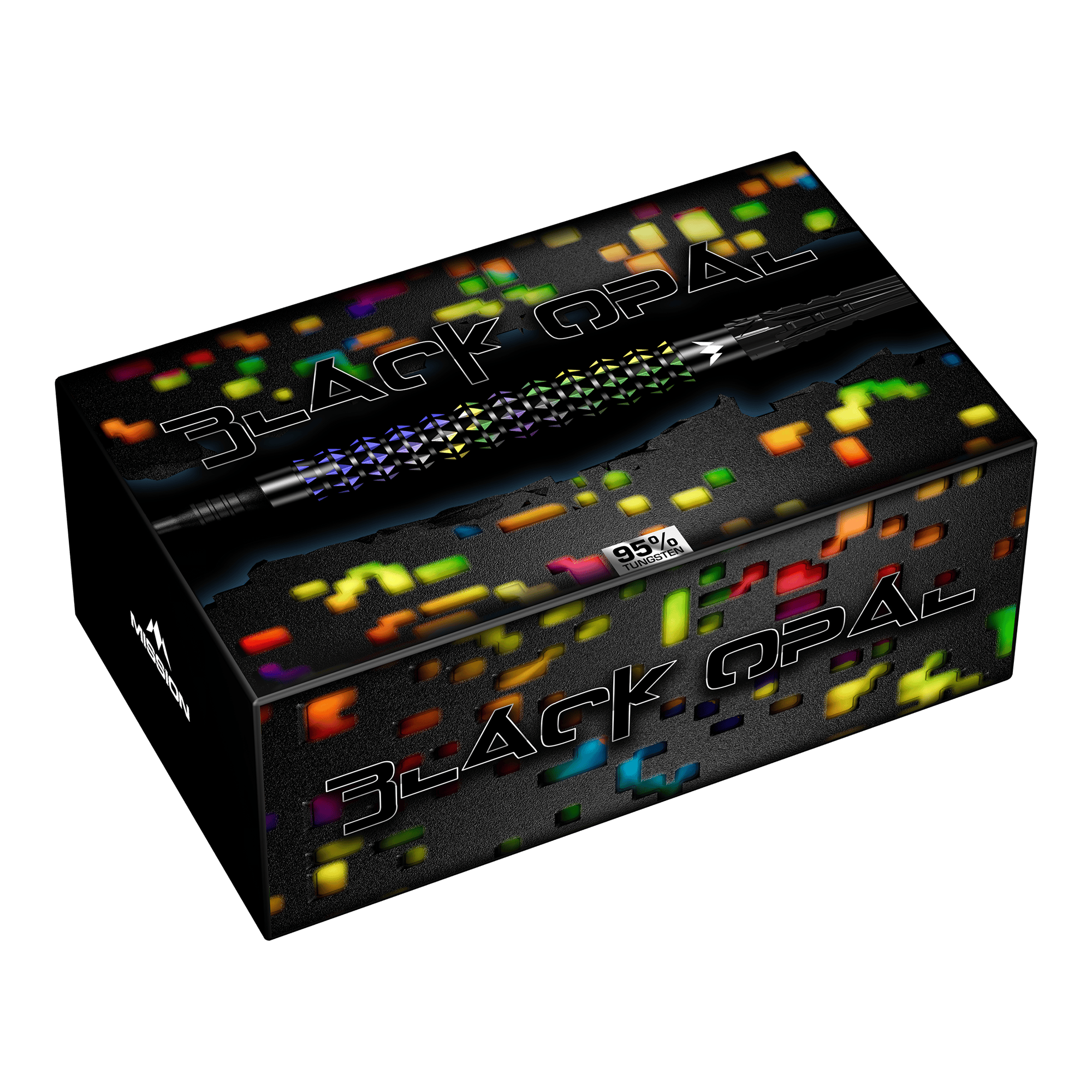 Dardos blandos Mission Black Opal - 20 g Dieses Bild zeigt die Mission Black Opal Softdarts - 20g. Die Softdarts werden detailliert präsentiert.