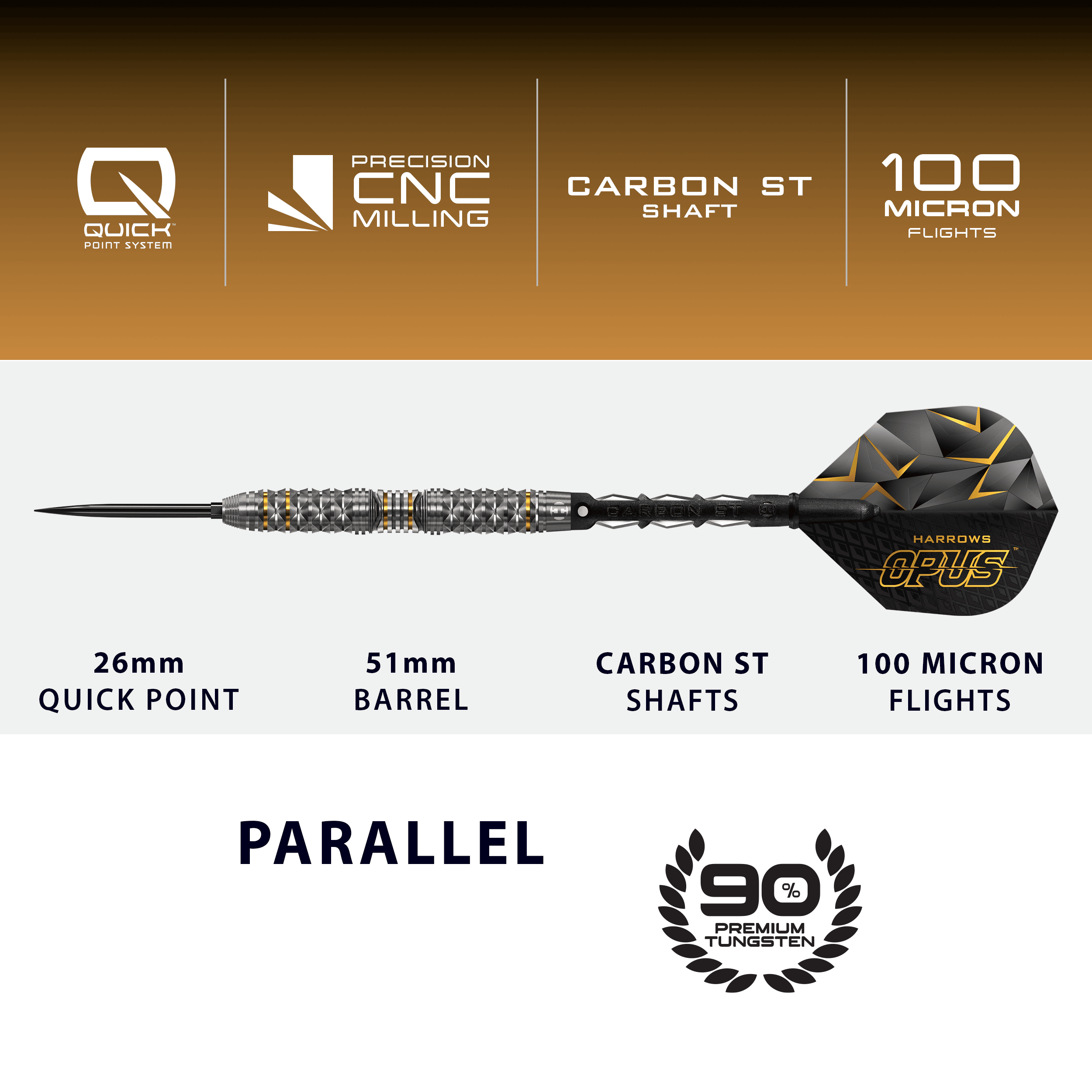 Dardos de acero Harrow's Opus Quick Point Das Bild präsentiert die Harrows Opus Quick Point Steeldarts - 23g. Sie zeichnen sich durch ihre hochwertige Verarbeitung aus.