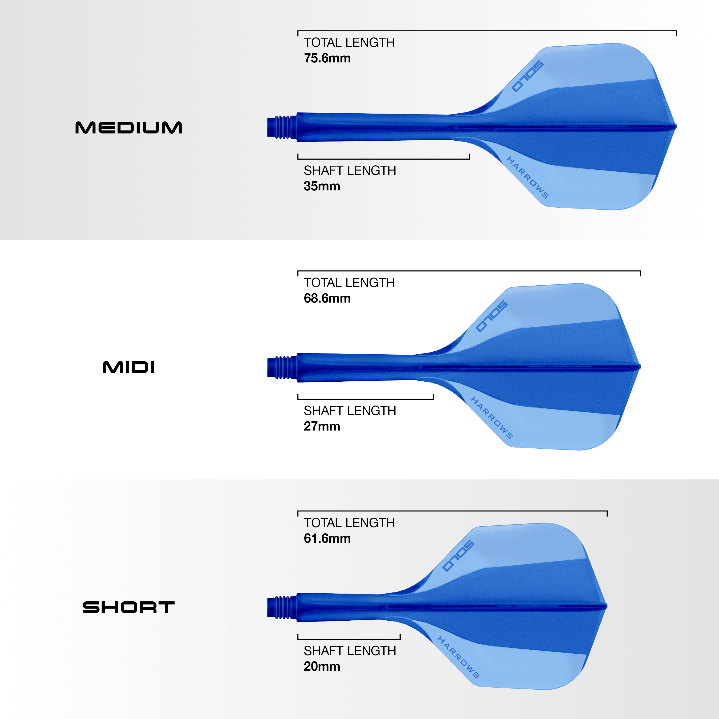 Hier sieht man das Harrows Solo No6 Flight-Shaft-System in Blau. Es handelt sich um ein Zubehörteil für Dartpfeile.