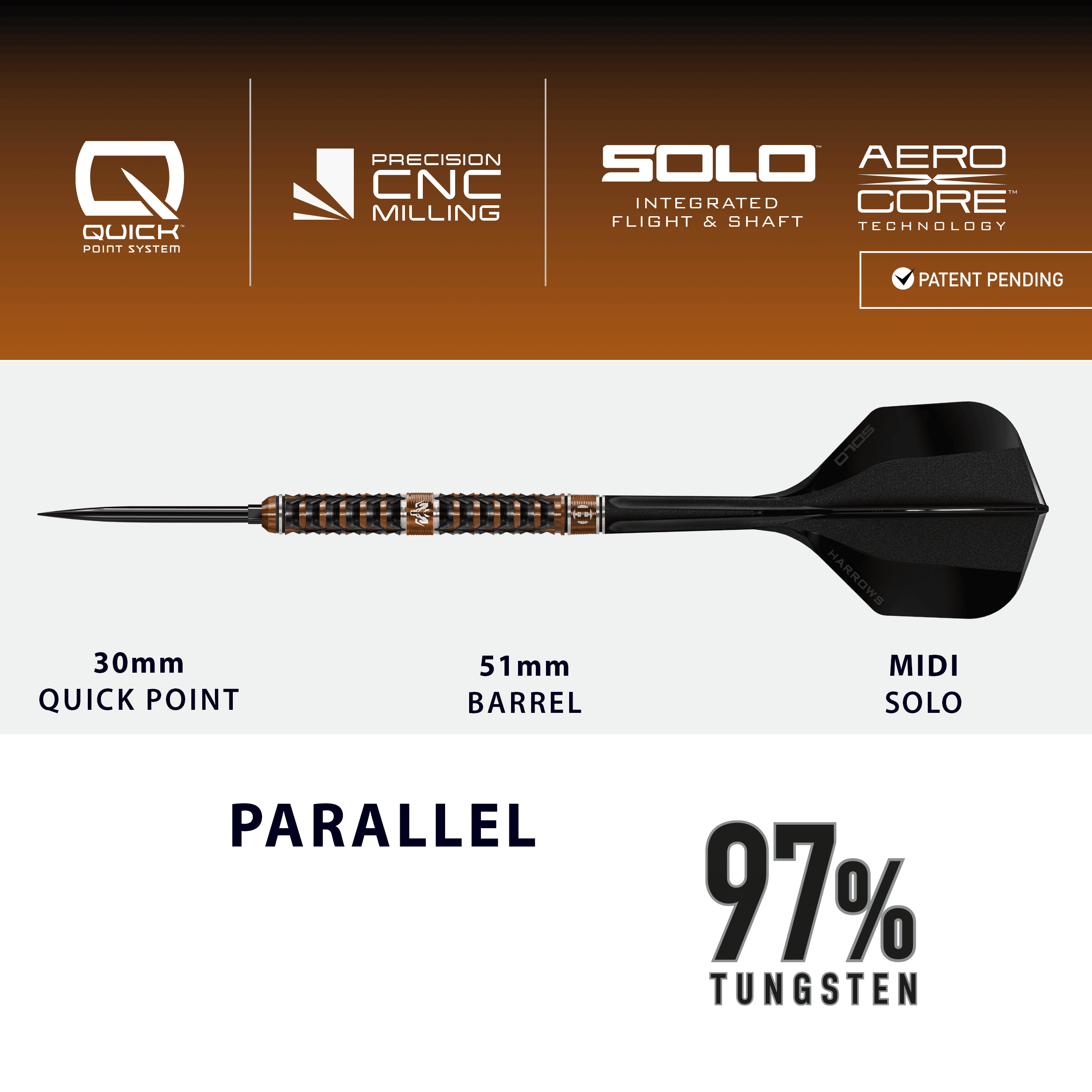 Dardos de acero de punta rápida Harrows Tungsten Trinity Gezeigt werden die Harrows Wolfram Trinity Quick Point Steeldarts. Diese Darts zeichnen sich durch ihre hohe Präzision und Verarbeitung aus.