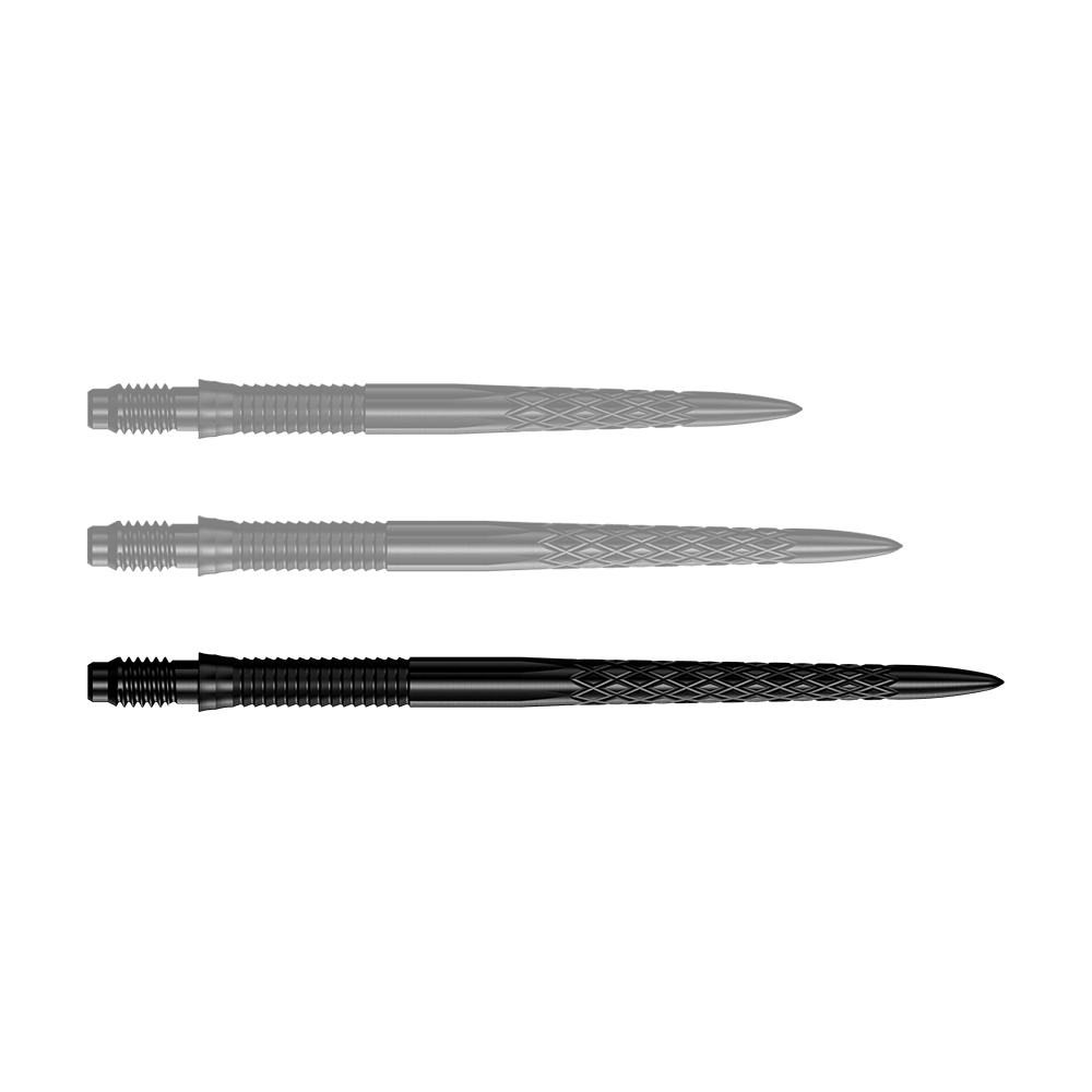 Puntas de dardo Mission R2.5 Rapid Point DSX - Negras Dartspitzen in Schwarz werden angezeigt. Die Abbildung zeigt die Mission R25 Rapid Point DSX Dartspitzen mit einer Länge von 40mm.