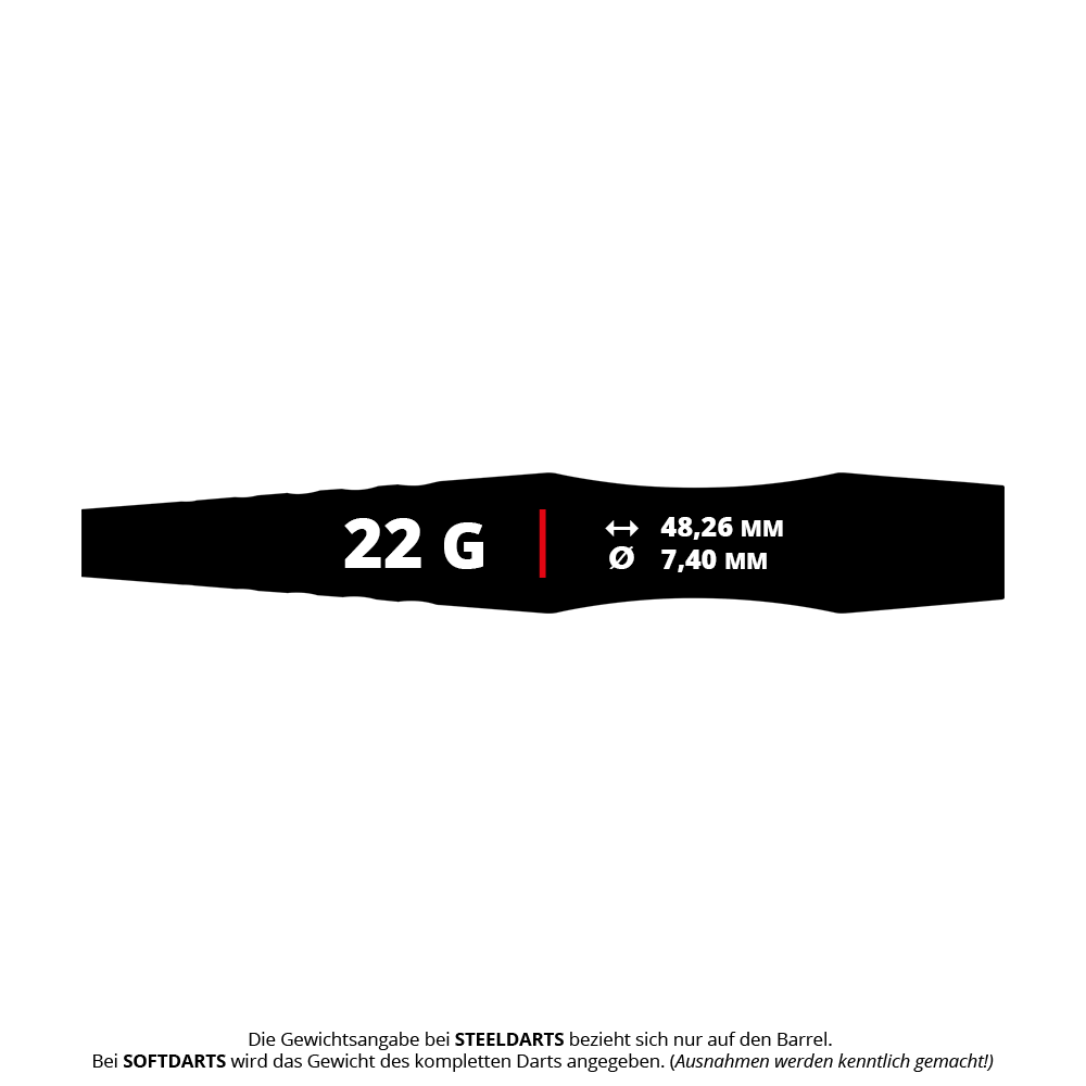 Dardos de acero Red Dragon Connor Scutt The Sniper - 22 g Das Bild zeigt die Red Dragon Connor Scutt The Sniper Steeldarts - 22g. Es handelt sich um hochwertige Steeldarts für präzises Dartspiel.