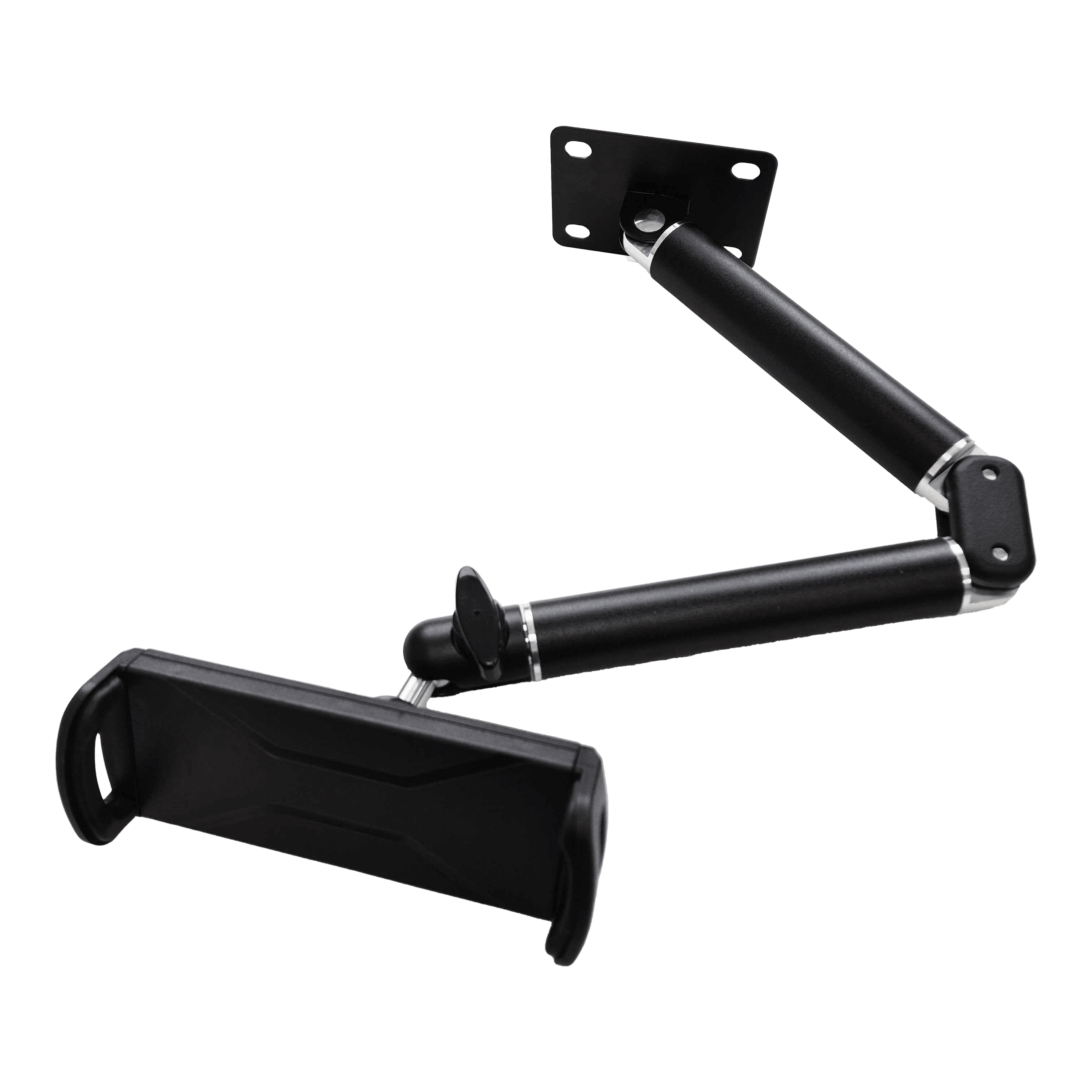 Soporte de pared para tableta McDart TABFlex con brazo flexible Die Abbildung zeigt die McDart TABFlex Tablet-Wandhalterung mit flexiblem Arm. Die Halterung ist schwarz und kann an der Wand befestigt werden, um ein Tablet flexibel auszurichten.