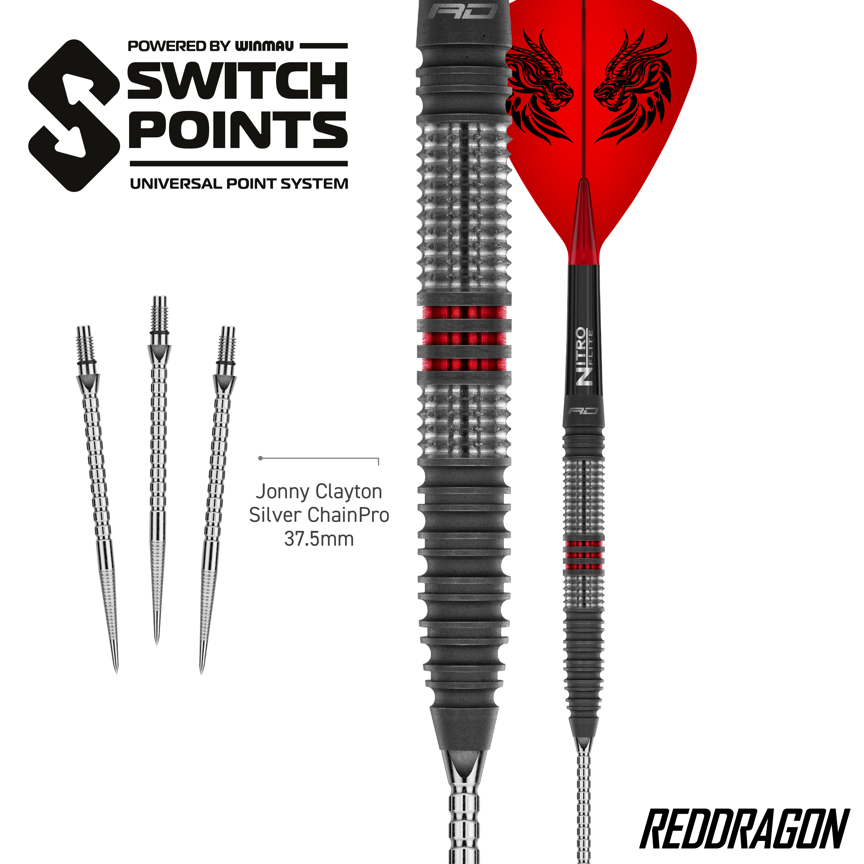 Red Dragon Jonny Clayton Hireath Switch Point Dardos de acero Abgebildet sind Red Dragon Jonny Clayton Hireath Switch Point Steeldarts. Diese Darts überzeugen durch ihre spezielle Form und hohe Qualität.