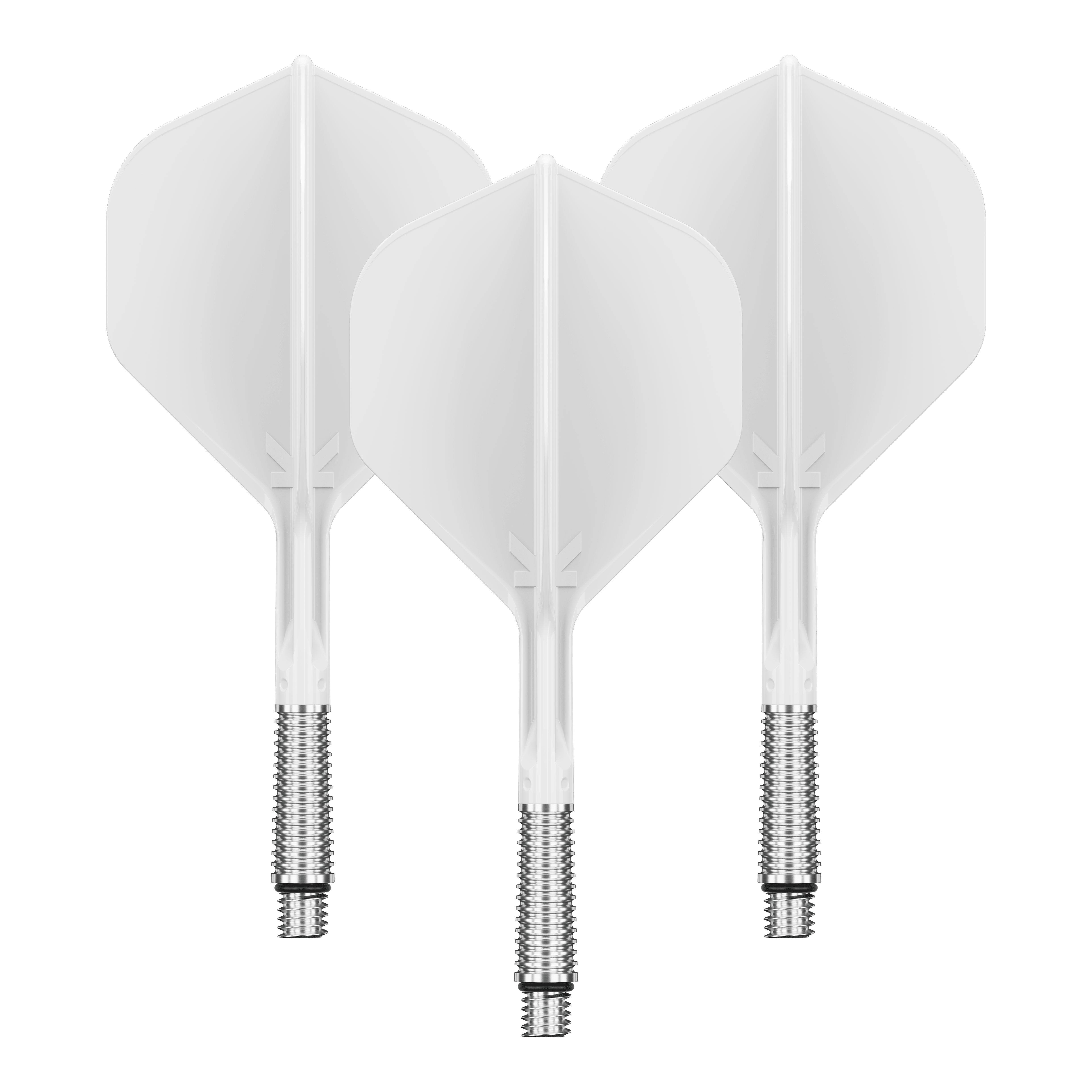 Abgebildet ist ein Dart Flight in Standardform, Modell: KShift No2, weiß, 33mm. Das Produkt wird von Target angeboten.