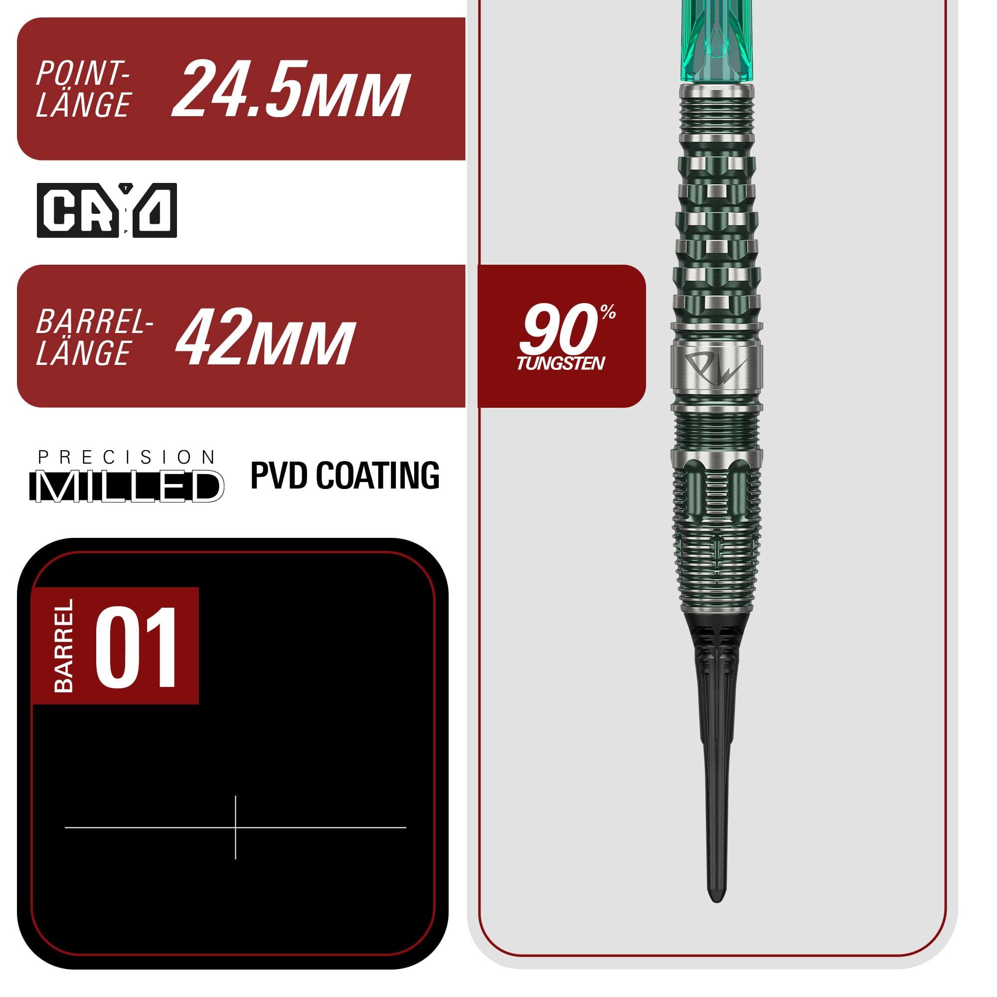Dardos blandos Target Japan Prime Series PW GEN 3 - 19 g Das Bild zeigt den Target Japan Prime Series PW GEN 3 Softdart - 19g. Die Dartpfeile sind modern gestaltet und für den Softdartbereich geeignet.